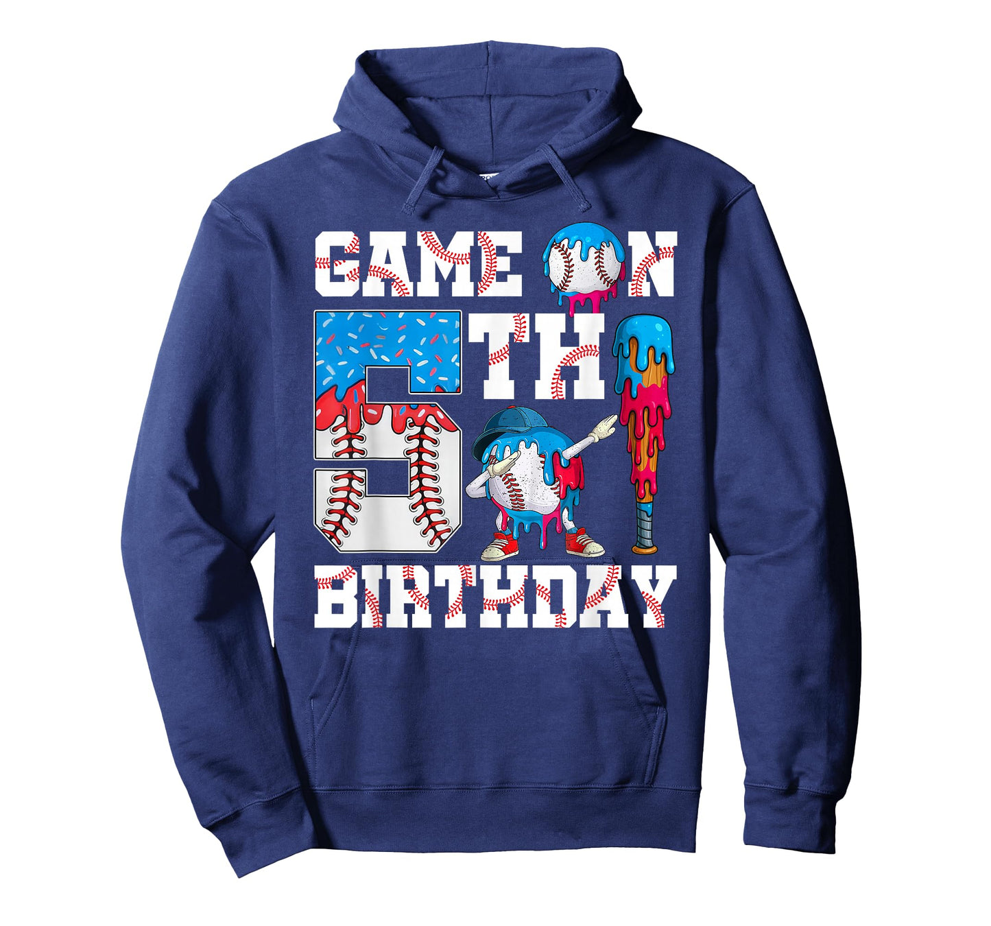 Game On I'm 5th Birthday Baseball Drip Ice Cream 5 Year Old T-Shirt