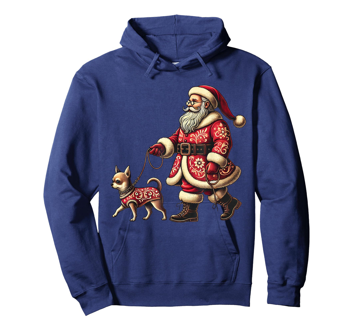 Santa Walking Chihuahua Christmas Dog Lover Xmas Men Women T-Shirt