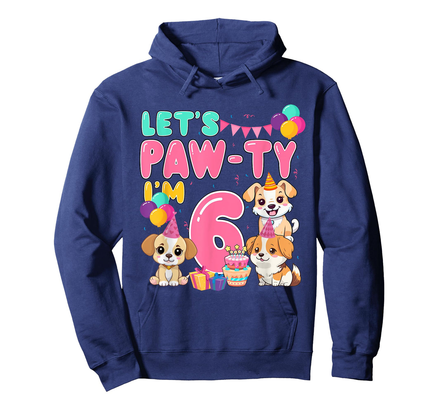 Let's Pawty I'm 6 Year Old Dog Theme Birthday Party T-Shirt