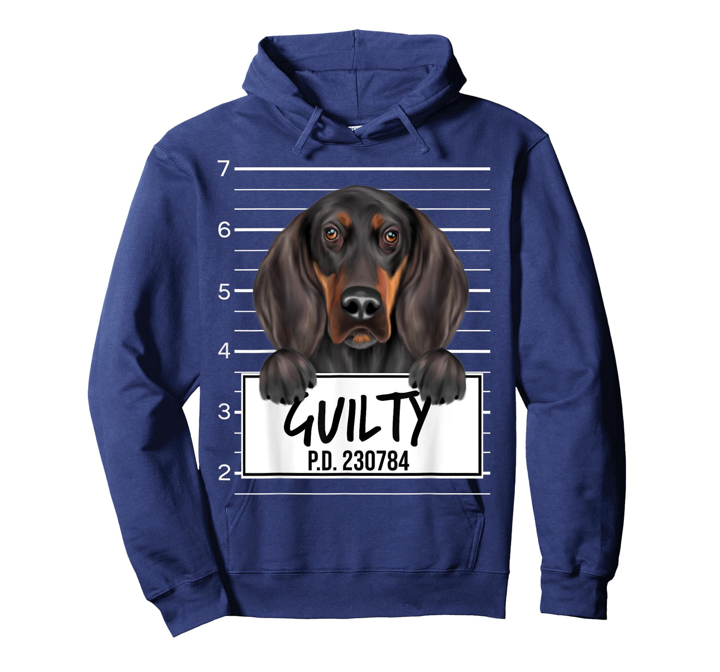 Funny Black and Tan Coonhound Mugshot Guilty Dog T-Shirt for Men Women Girls Kids