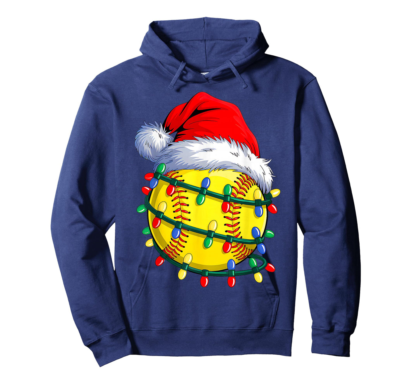 Softball Ball Santa Hat Christmas Softball Xmas Lights T-Shirt