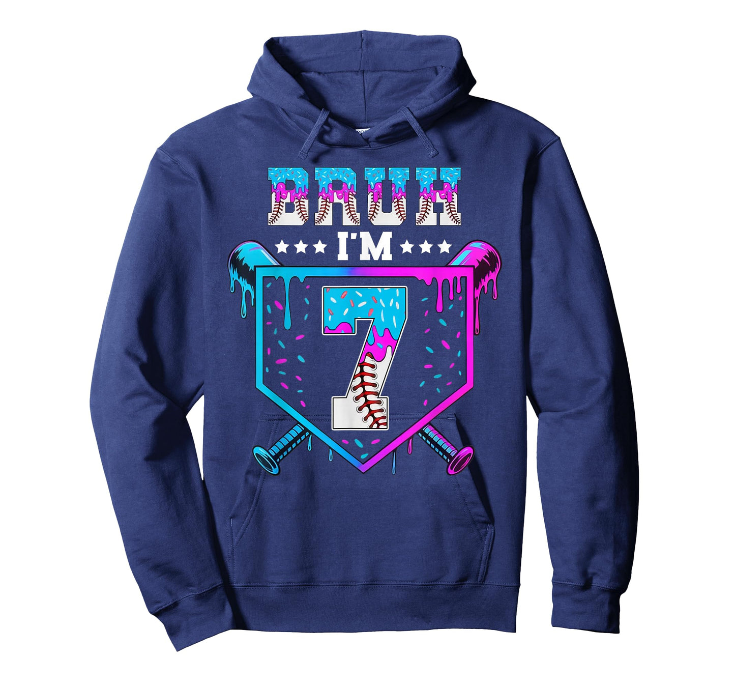 Bruh 7th Birthday Boy Baseball Ice Cream Drip 7 Year Old Boy T-Shirt
