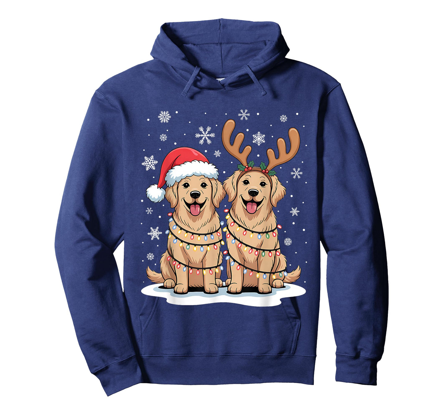 Golden Retriever Christmas Santa Hat Reindeer Lights Pajama T-Shirt