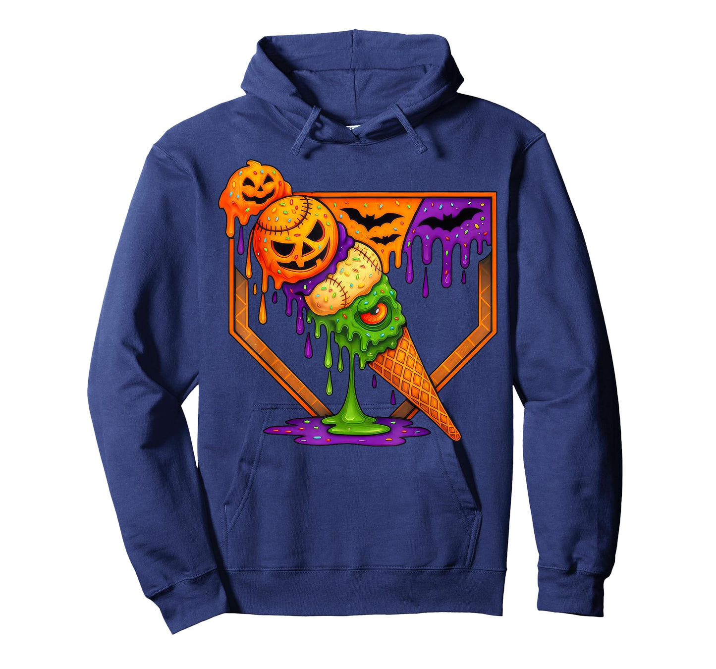 Retro Home Plate Pumkin Baseball Ice Cream Halloween T-Shirt