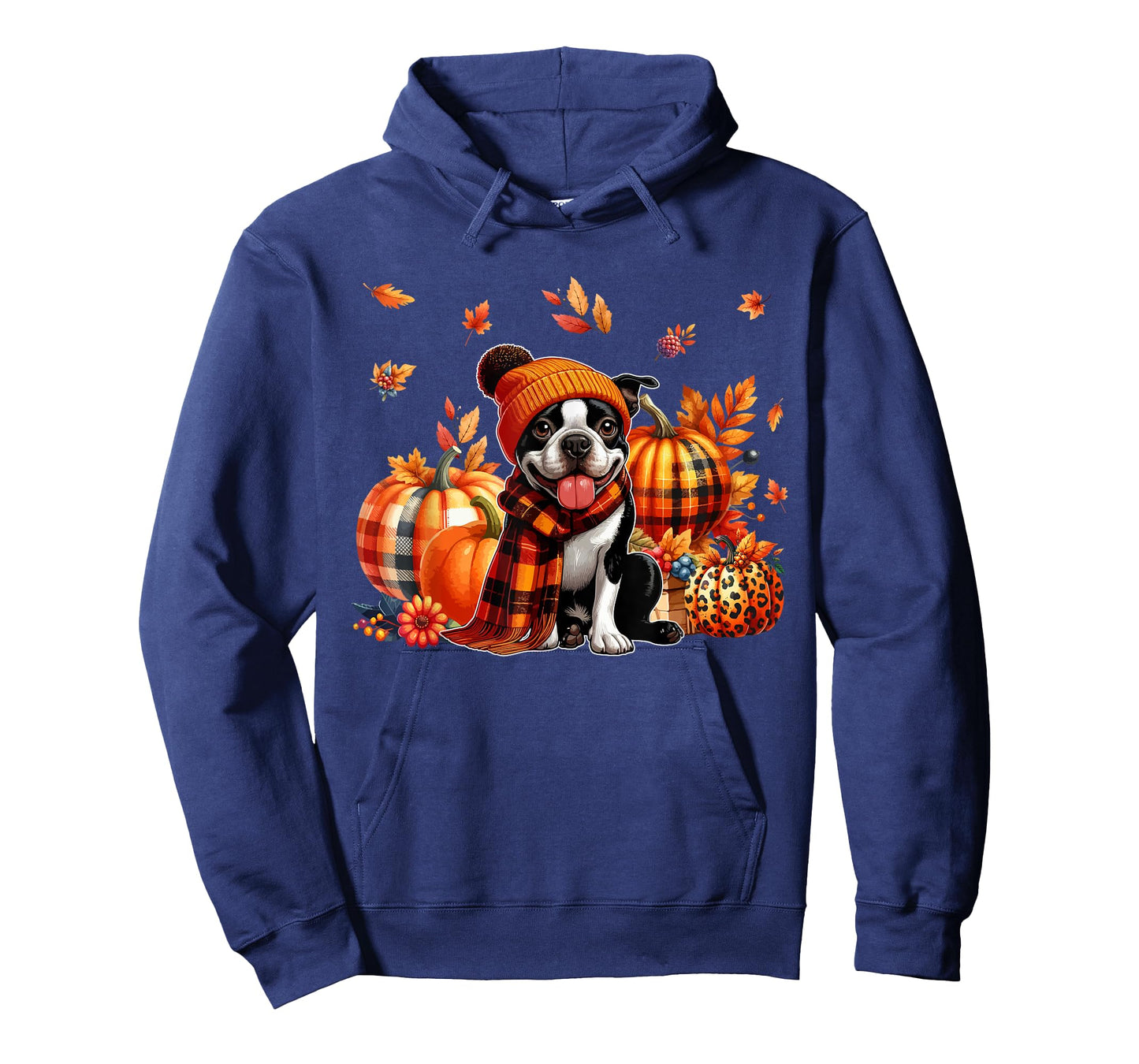 Boston Terrier Thanksgiving Leopard Pumpkins Fall Leaves T-Shirt