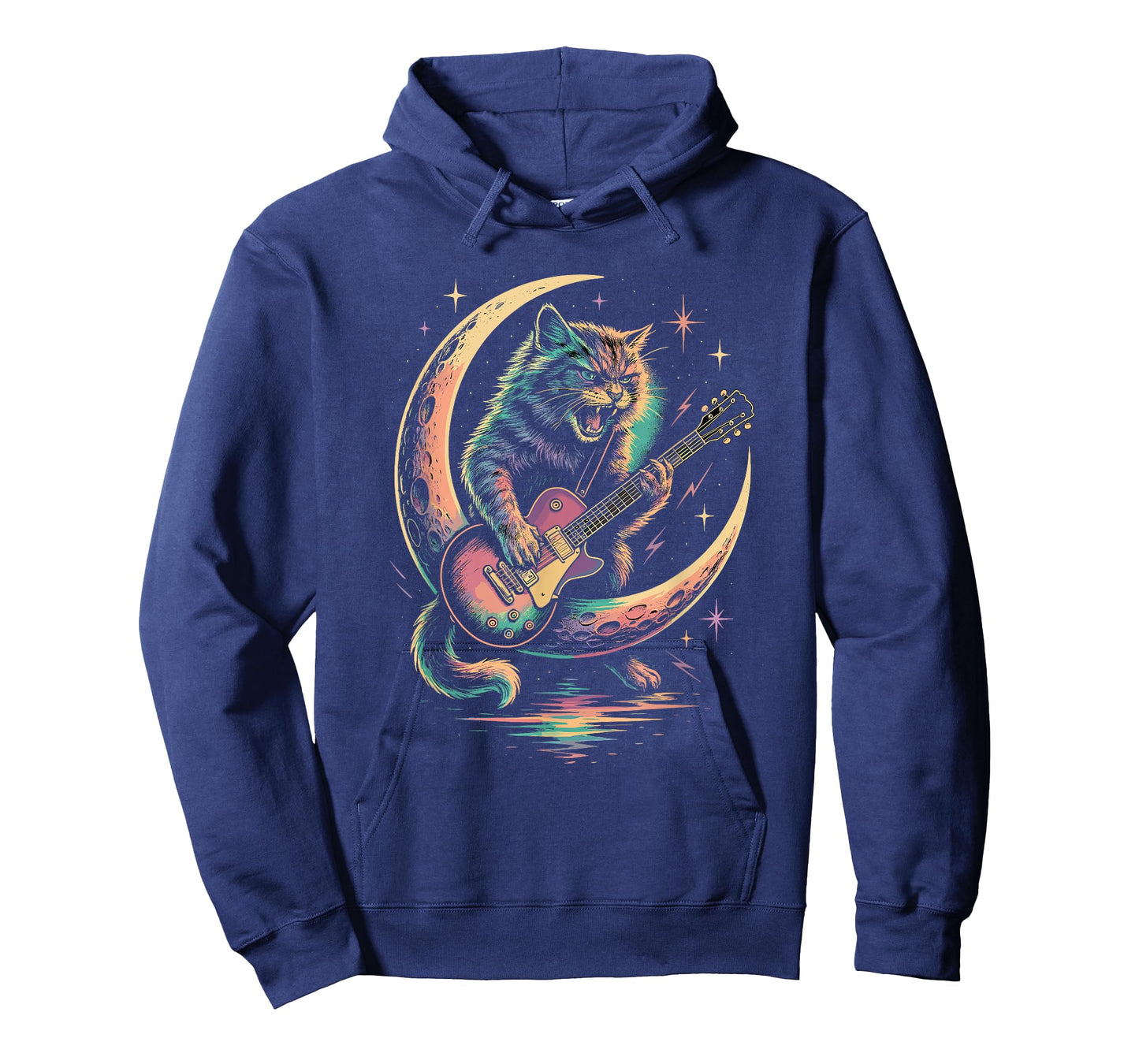 Rock Guitar Cat on Moon for Music Lovers Color Feline Fans T-Shirt
