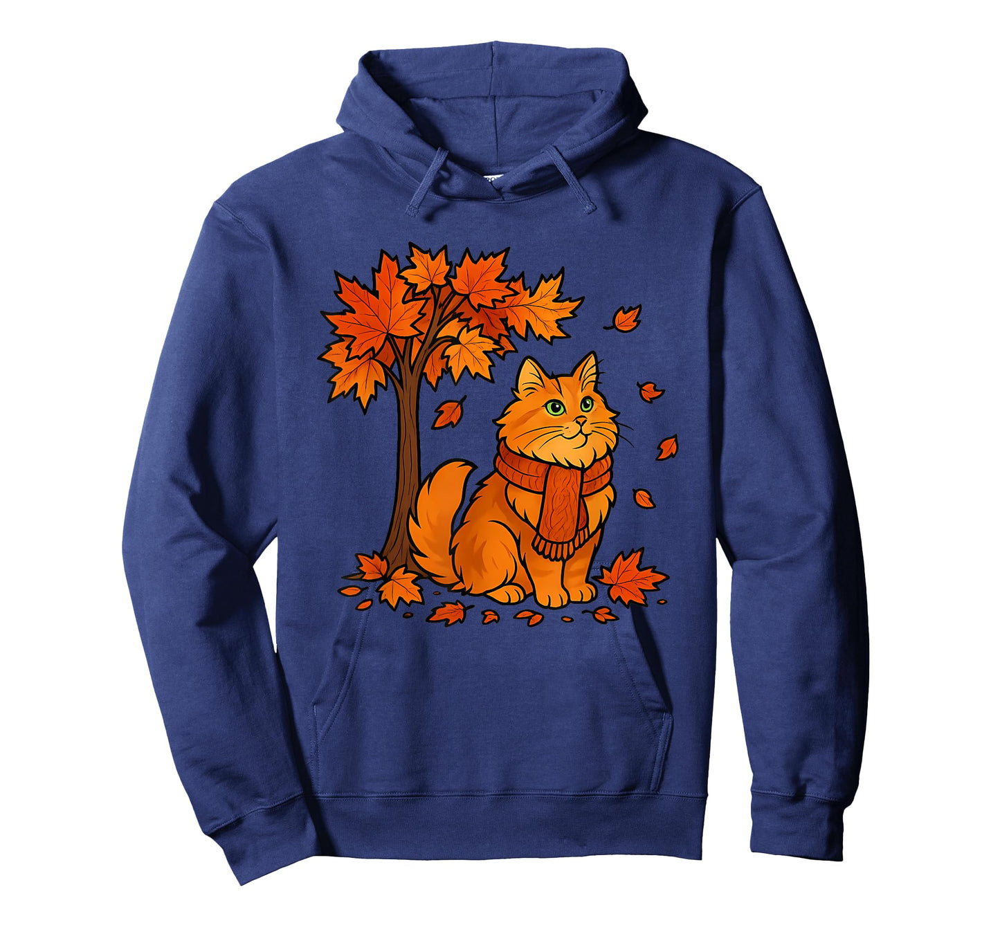 Autumn Cat Scarf Fall Vibes Falling Leave Tree Thanksgiving T-Shirt