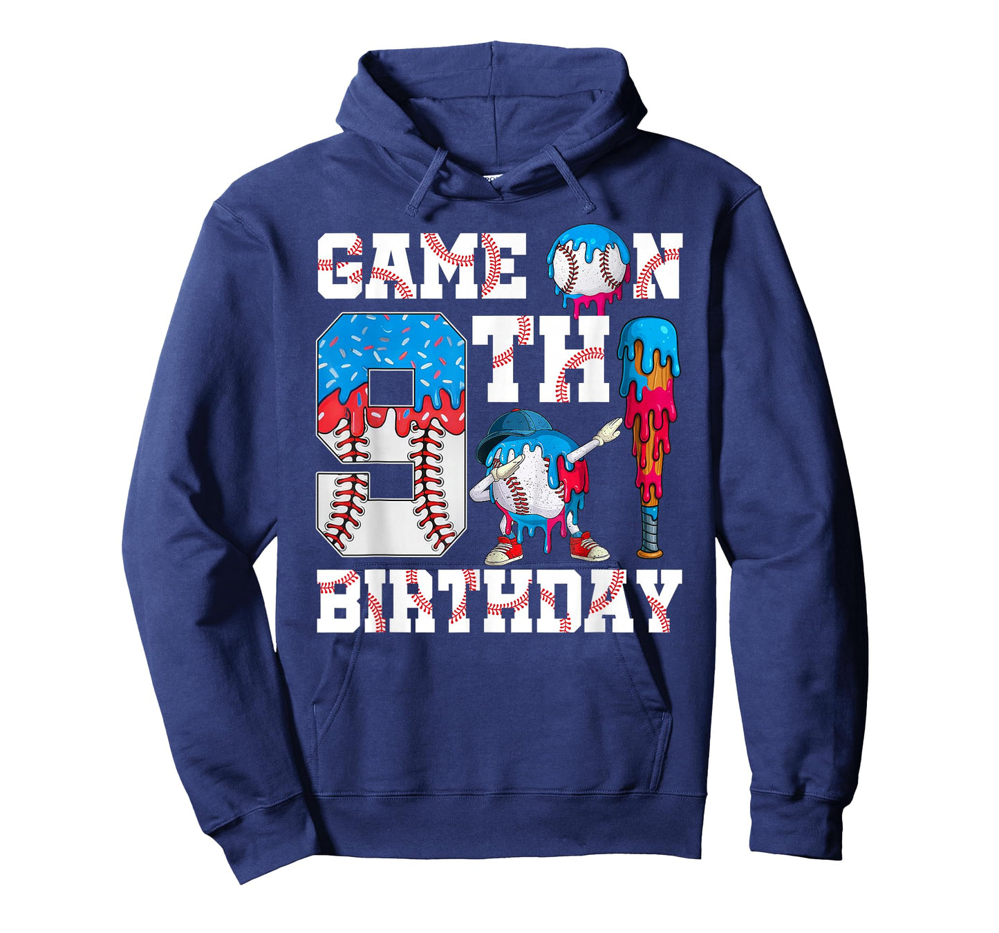 Game On I'm 9th Birthday Baseball Drip Ice Cream 9 Year Old T-Shirt