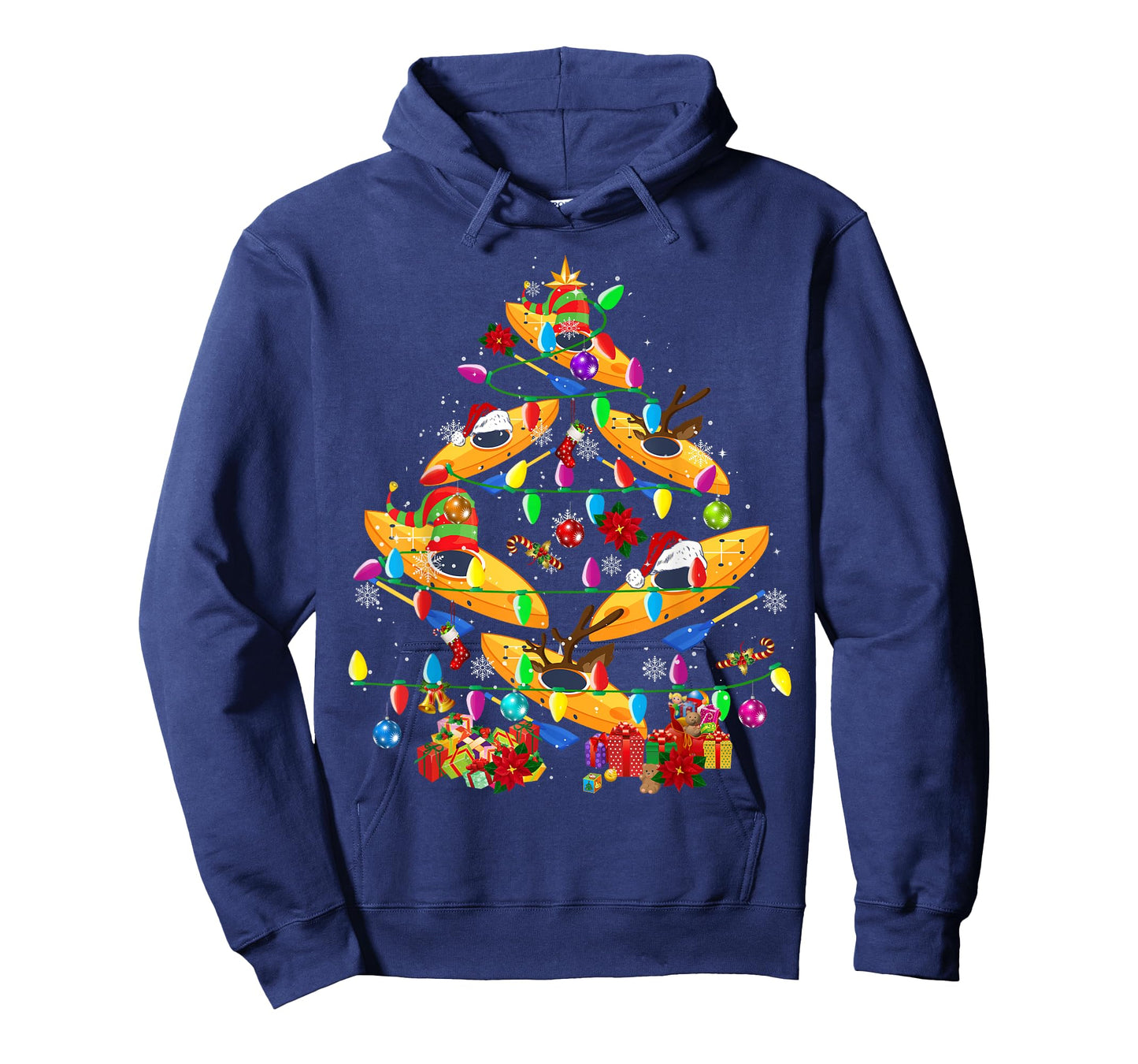 Kayak Boat Christmas Tree Funny Light Santa Kayak Boat T-Shirt