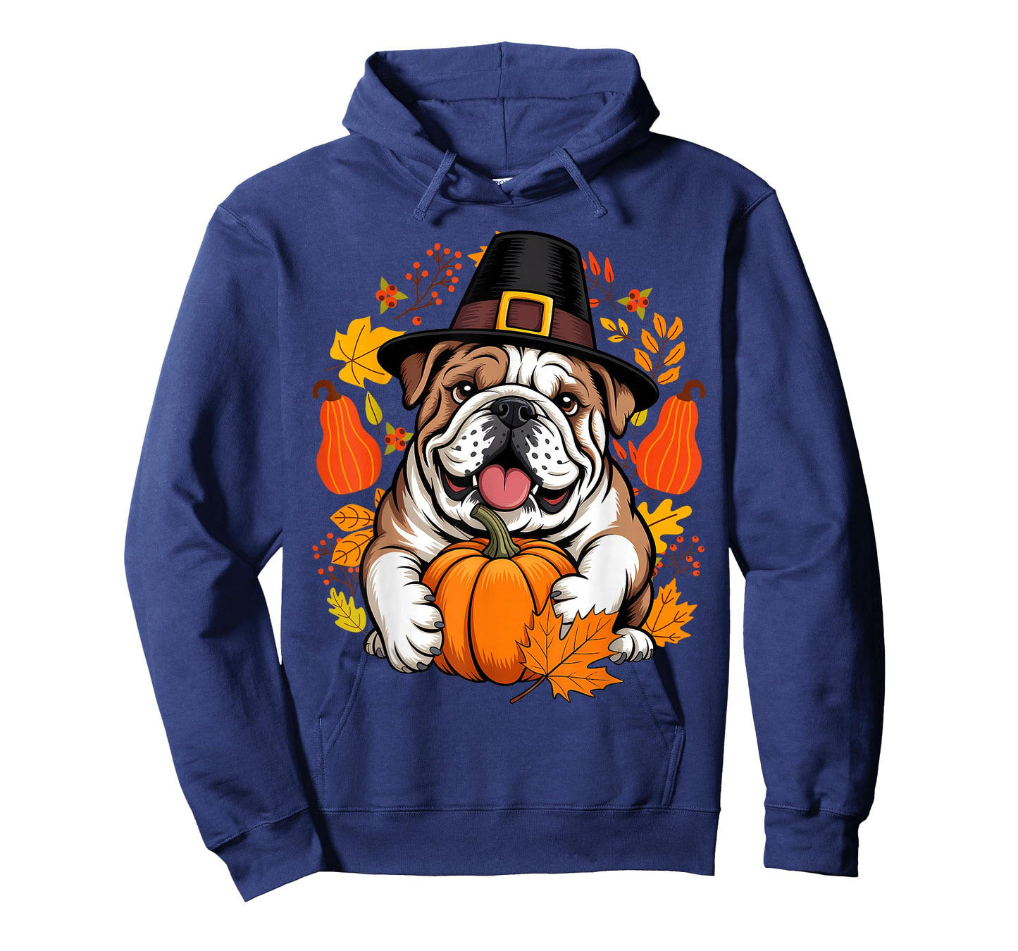 English Bulldog Pumpkin Leaf Thanksgiving Fall Halloween Dog T-Shirt