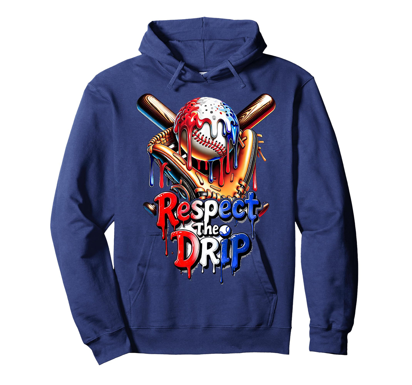 Red White Blue Baseball Ice Cream Drip Youth Boys Baseball T-Shirt