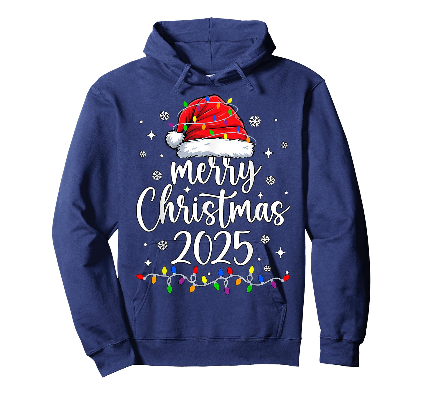 Merry Christmas 2025 Lights Red Santa Hat Xmas Men Women Kid T-Shirt