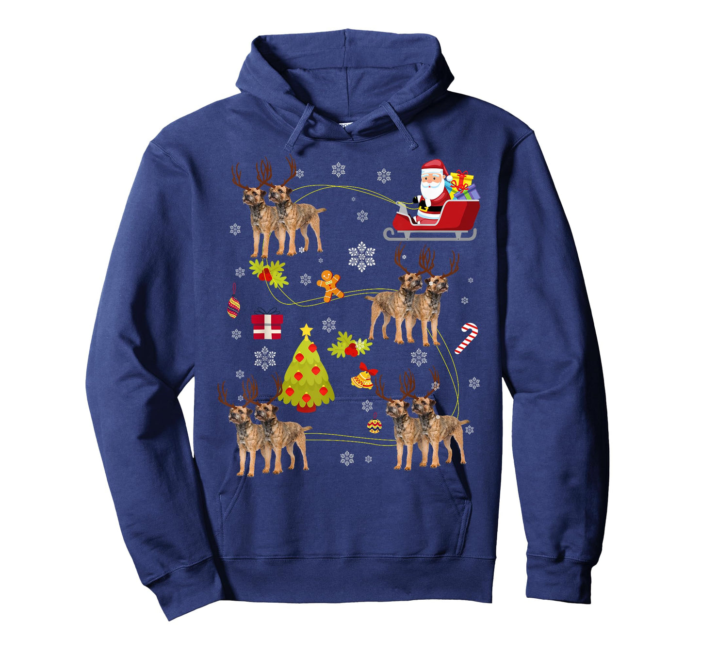 Santa Hat Border Terrier Christmas Tree Lights Xmas Gift T-Shirt