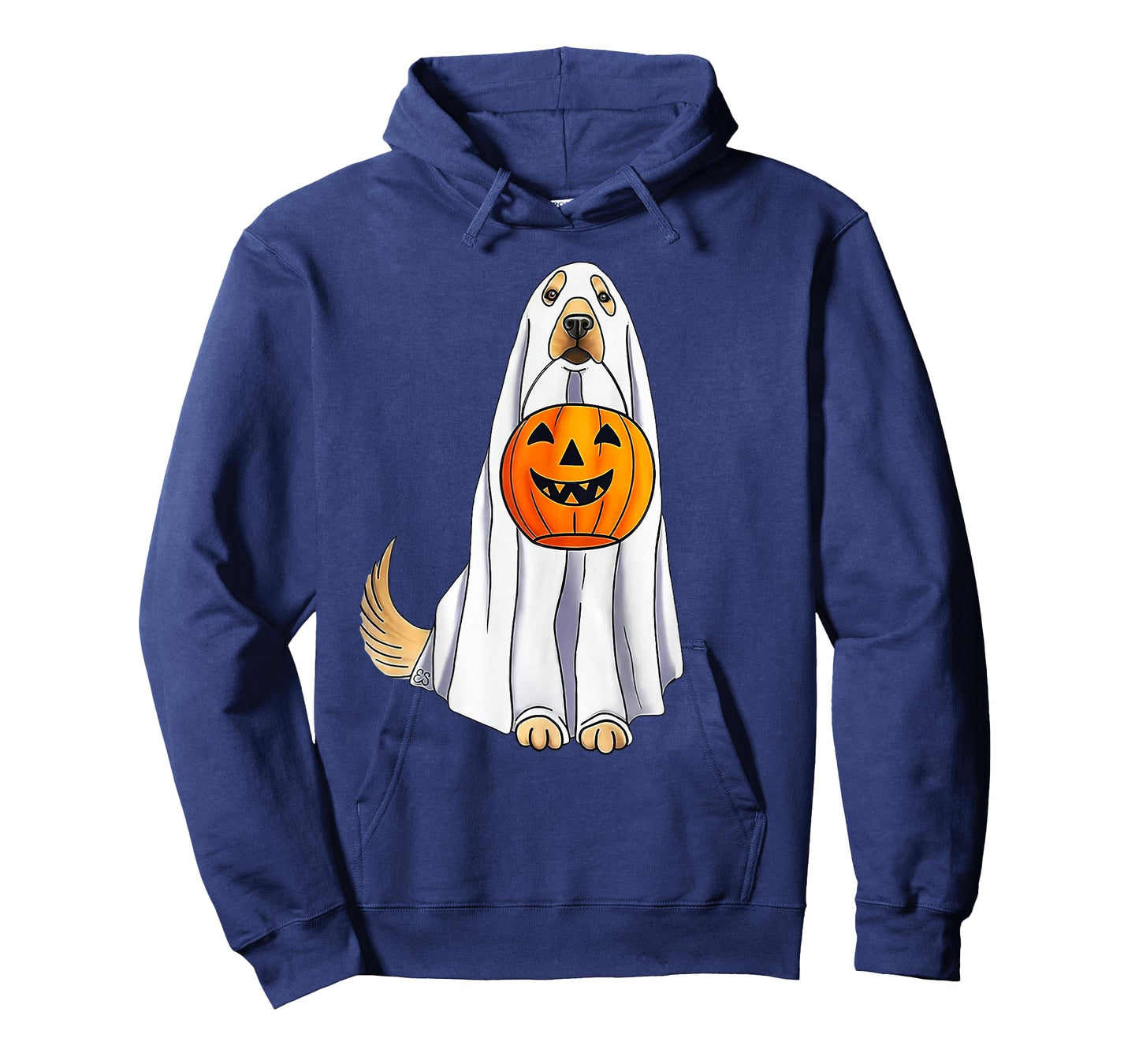 Funny Halloween Golden Retriever Dog Ghost and Pumpkin Women T-Shirt