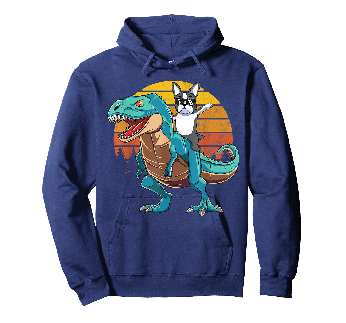 Boston Terrier Dog Riding Dinosaur T Rex Boys T-Shirt