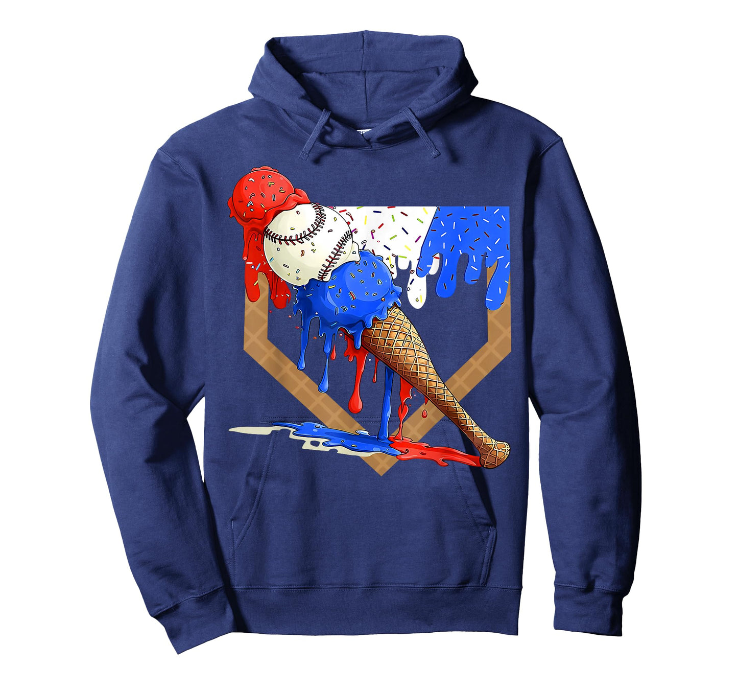 Baseball Home Plate Ice Cream Drip Red White Blue T-Shirt