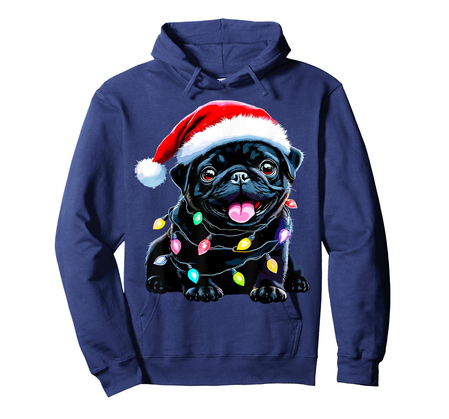 Funny Pug Santa Dog Lover Xmas Christmas Lights Men Women Kids T-Shirt