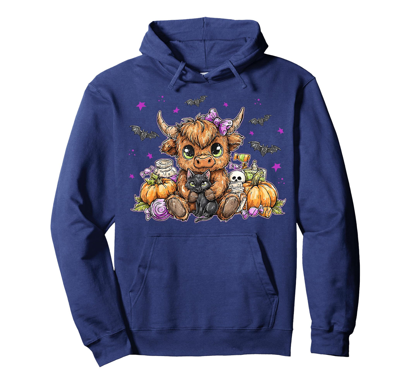 Retro Pumpkin Highland Cow Halloween Cow Lover Black Cat T-Shirt