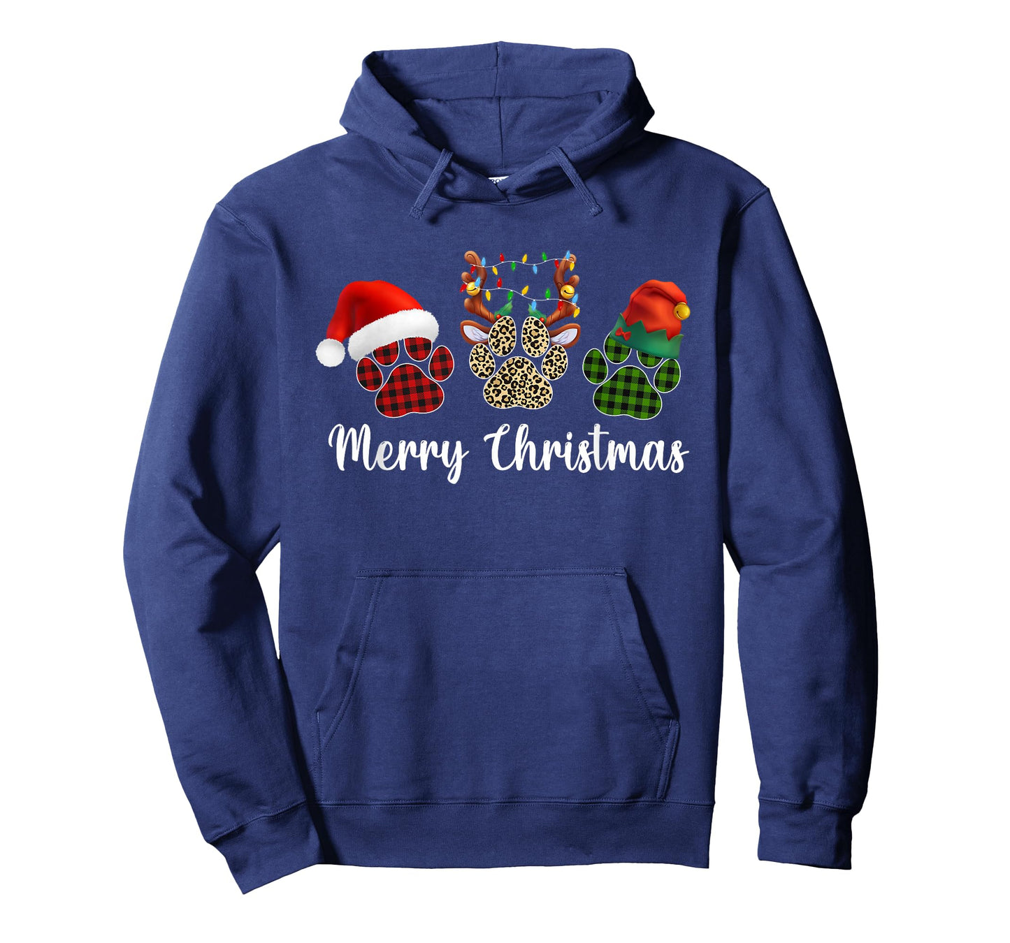 Merry Christmas Dog Paws Buffalo Plaid Leopard Santa Xmas T-Shirt
