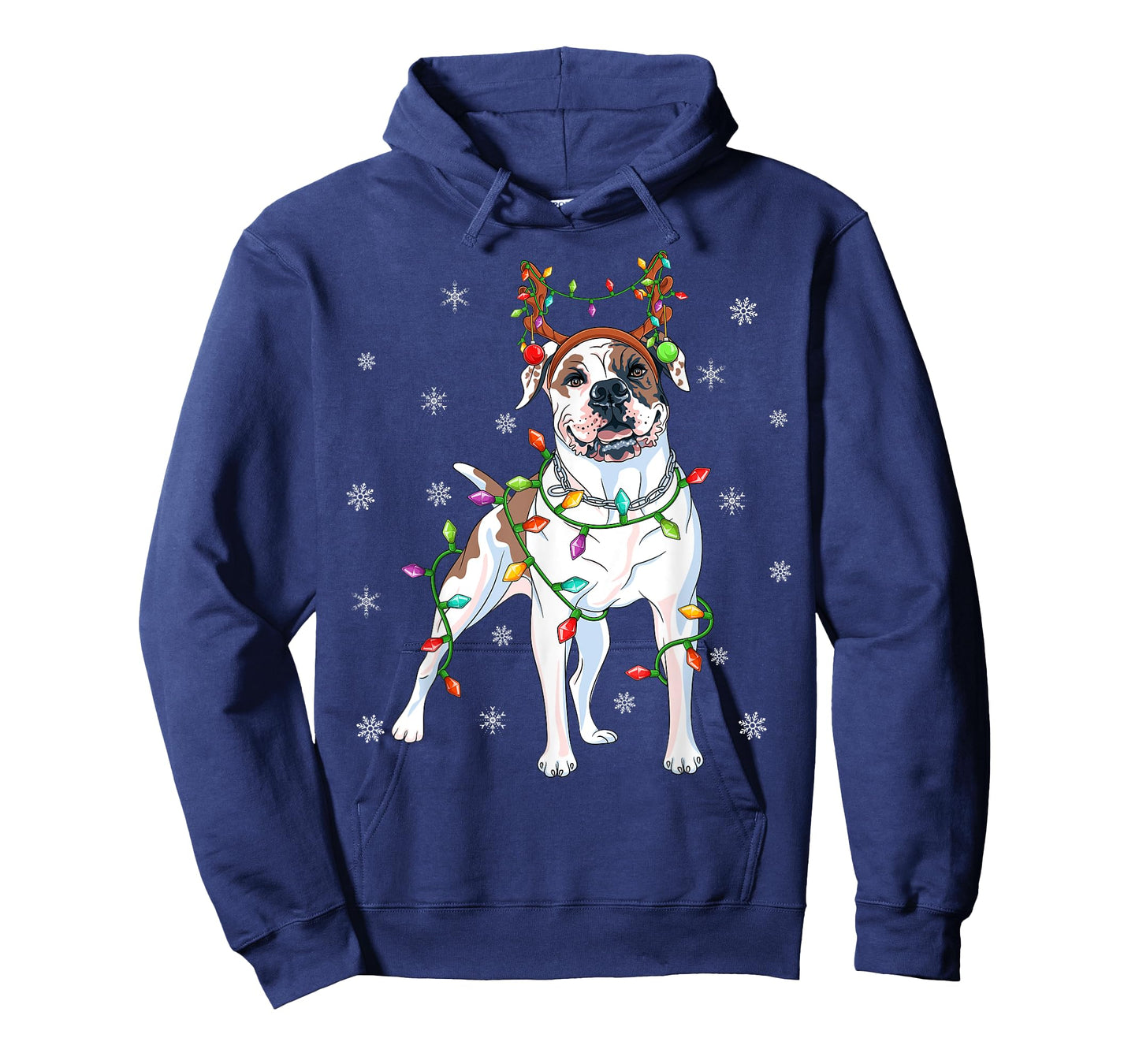 Xmas Lighting Reindeer Hat American Bulldog Christmas T-Shirt