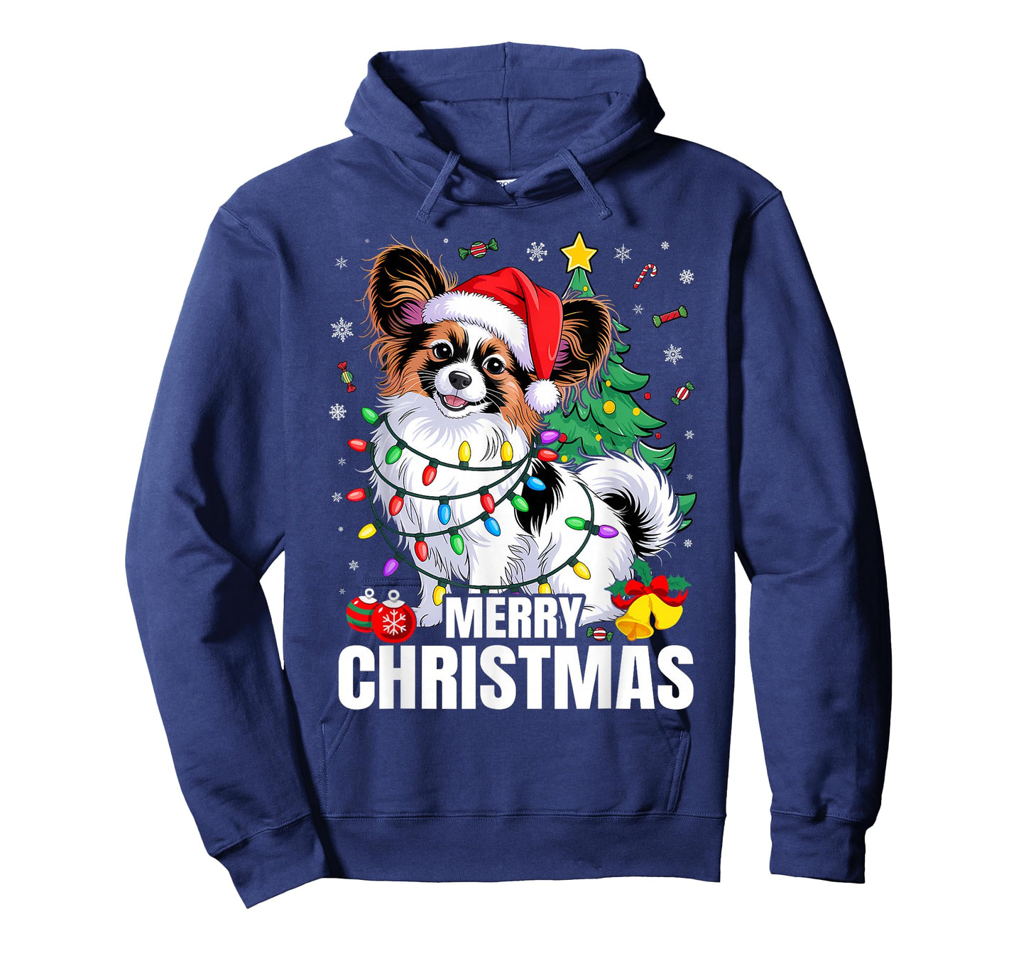 Papillon Dog Santa Hat Funny Merry Christmas Dogs Lovers T-Shirt