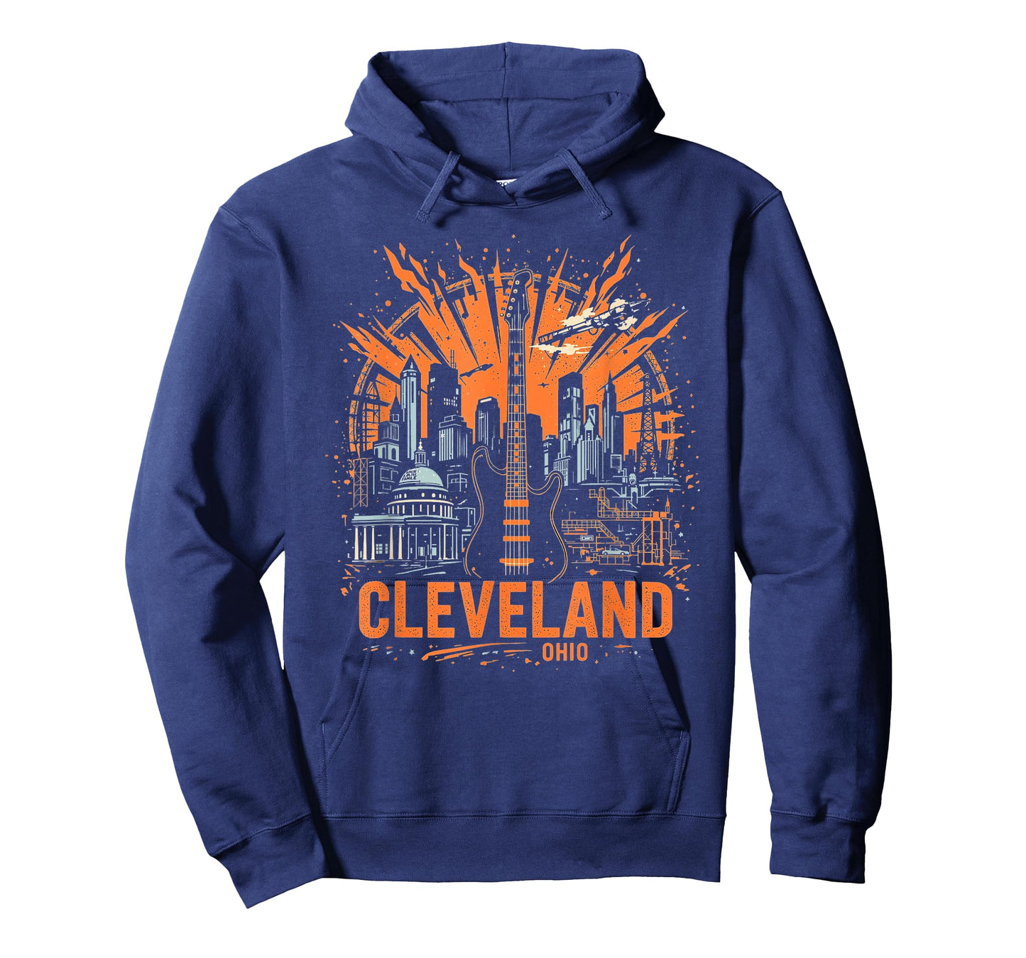 Vintage Cleveland Ohio Guitar Skyline Cityscape T-Shirt