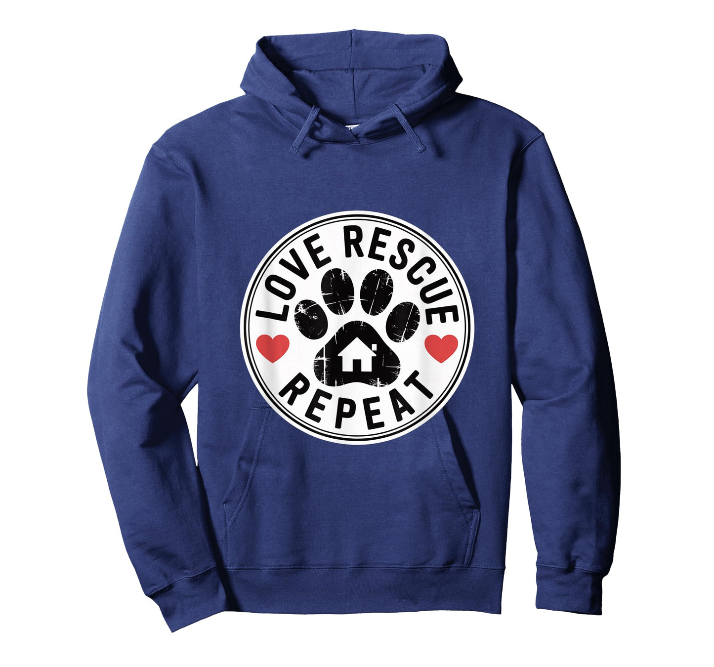 Love Rescue Repeat Paw Print Design with Hearts and Home T-Shirt