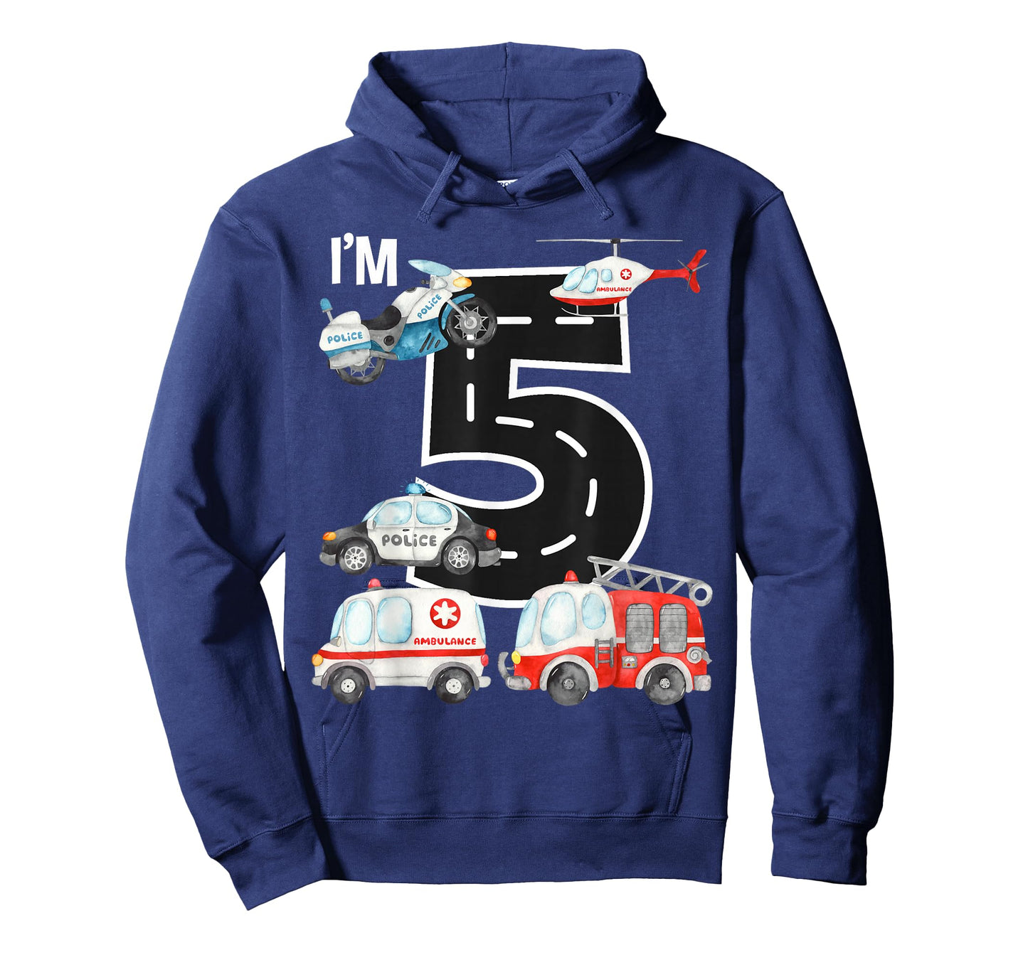 Emergency Vehicles 5th Birthday Fire Truck Police Car Boys T-Shirt