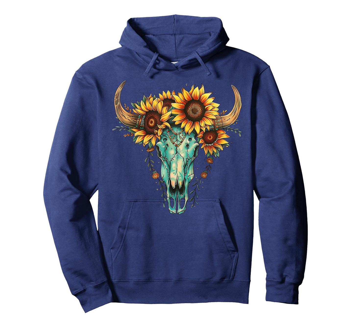 Vintage Boho Skull Western Sunflower Turquoise Bull Skull T-Shirt