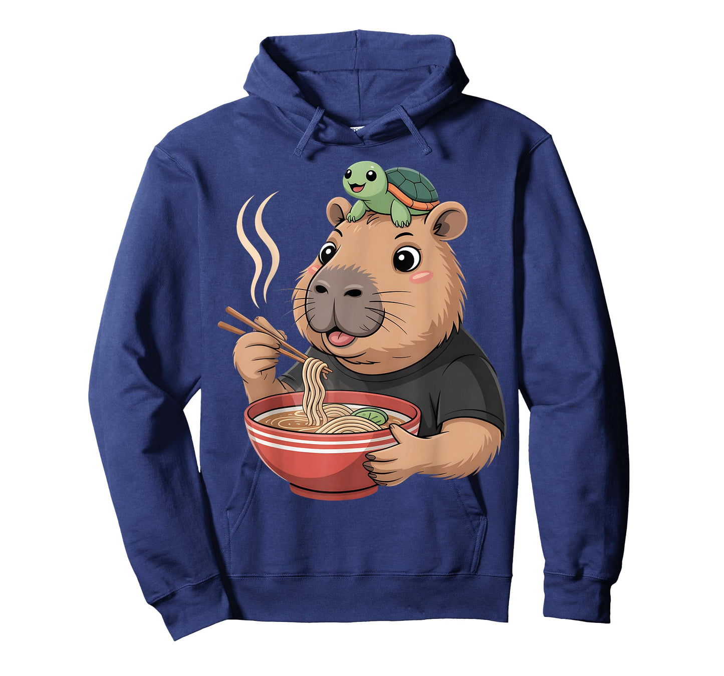 Kawaii Capybara Eating Ramen with Turtle Animal Noodle T-Shirt