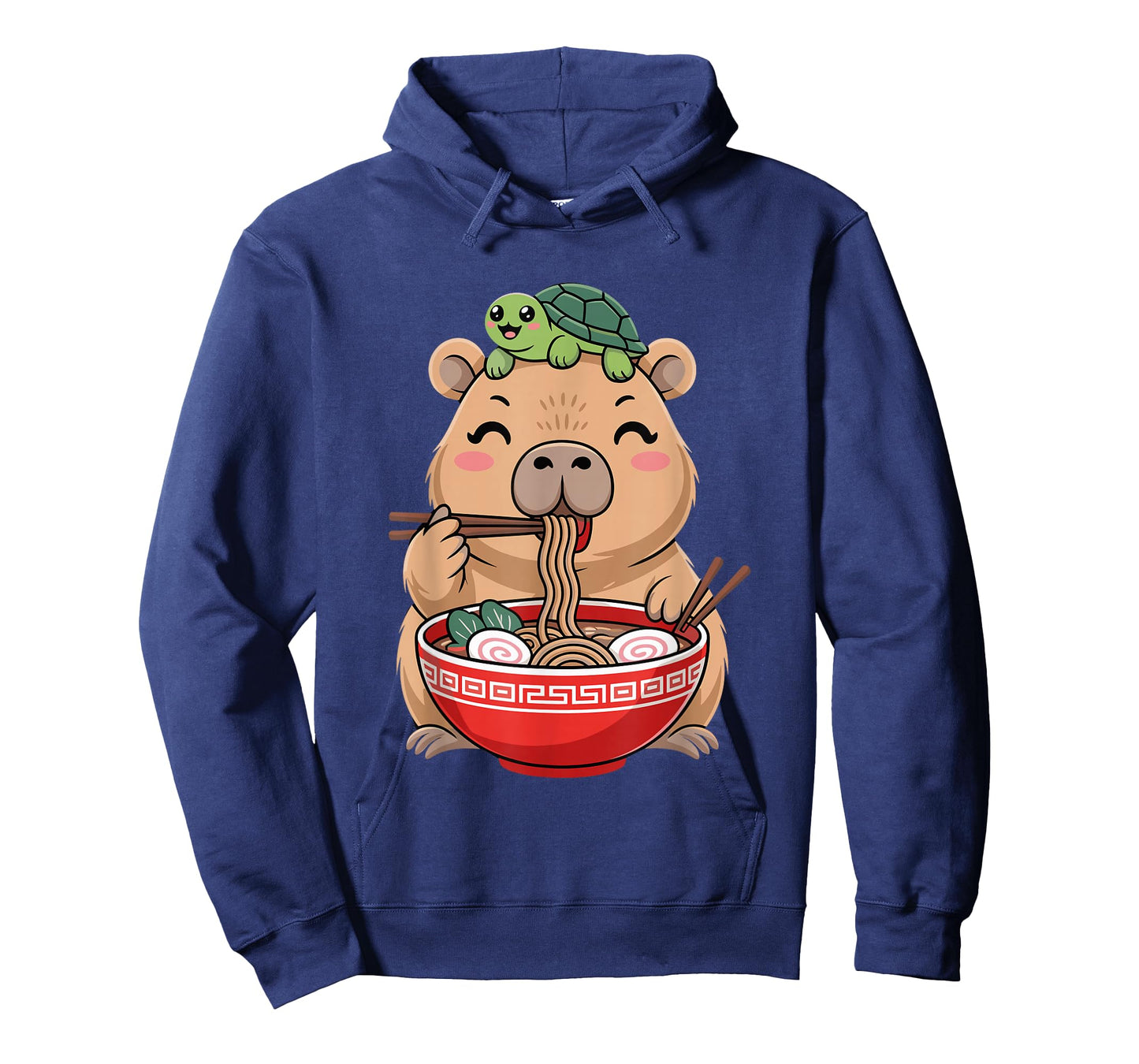 Cute Kawaii Capybara Eating Noodles with Turtle on Head T-Shirt