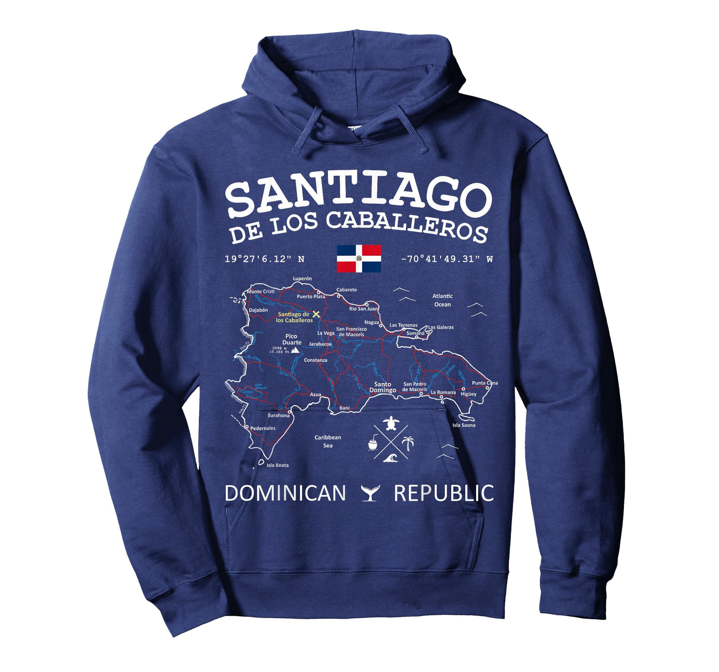 SANTIAGO de los Caballeros Dominican Republic Map Flag T-Shirt