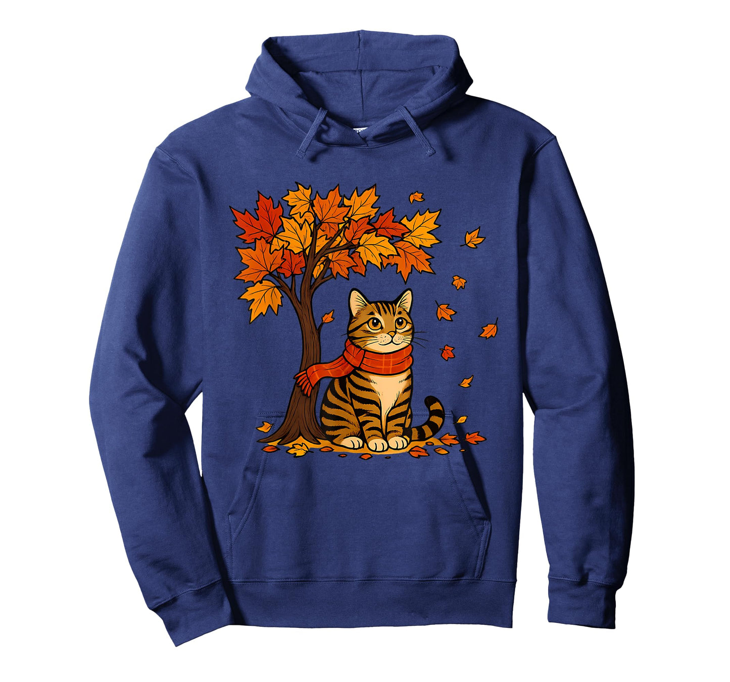 Autumn Cat Scarf Fall Vibes Falling Leave Tree Thanksgiving T-Shirt