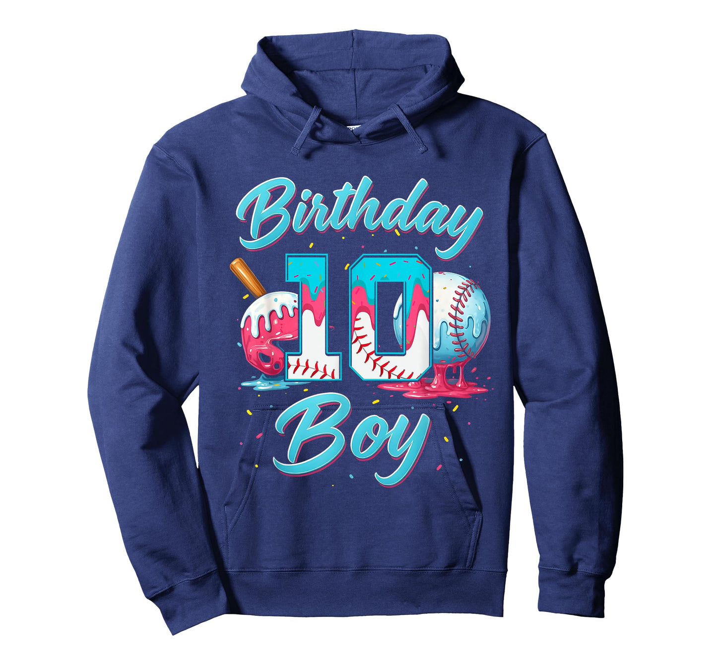 Baseball 10 Year Old Ice Cream Drip 10th Bday Boy Number 10 T-Shirt