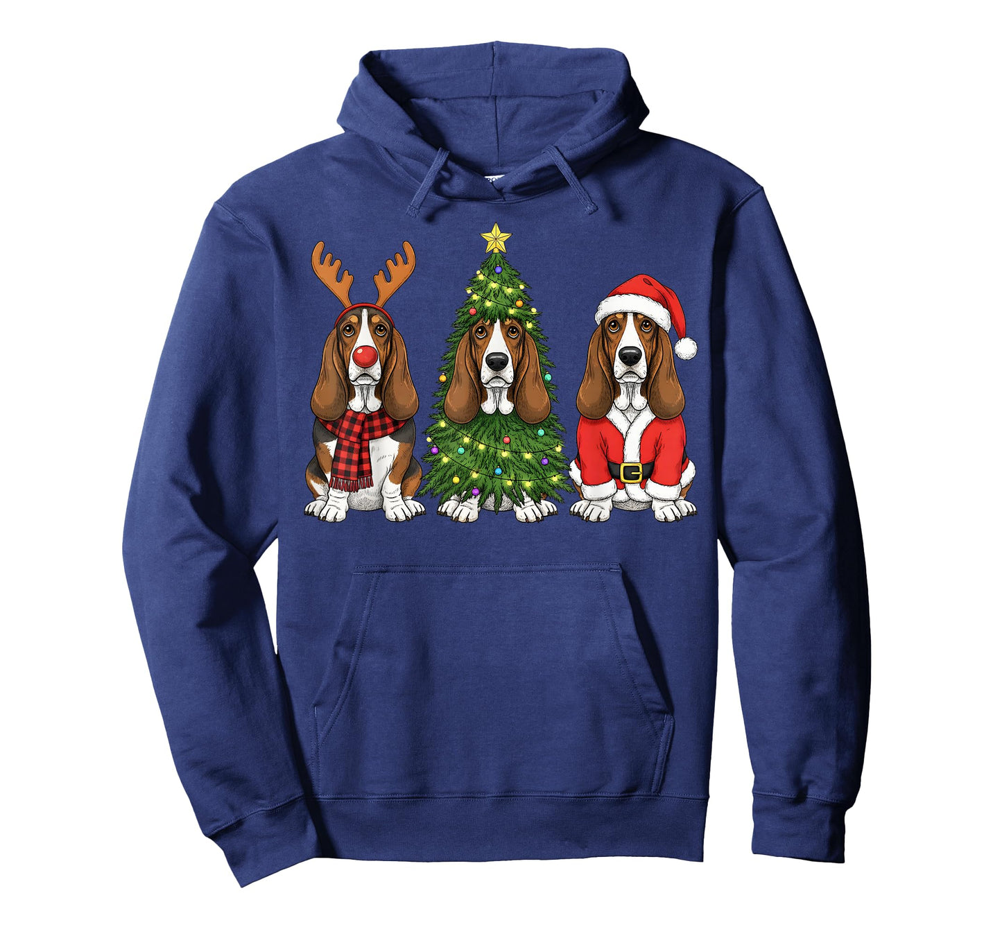 Retro Christmas Basset Hound Santa Reindeer Dog Lover T-Shirt