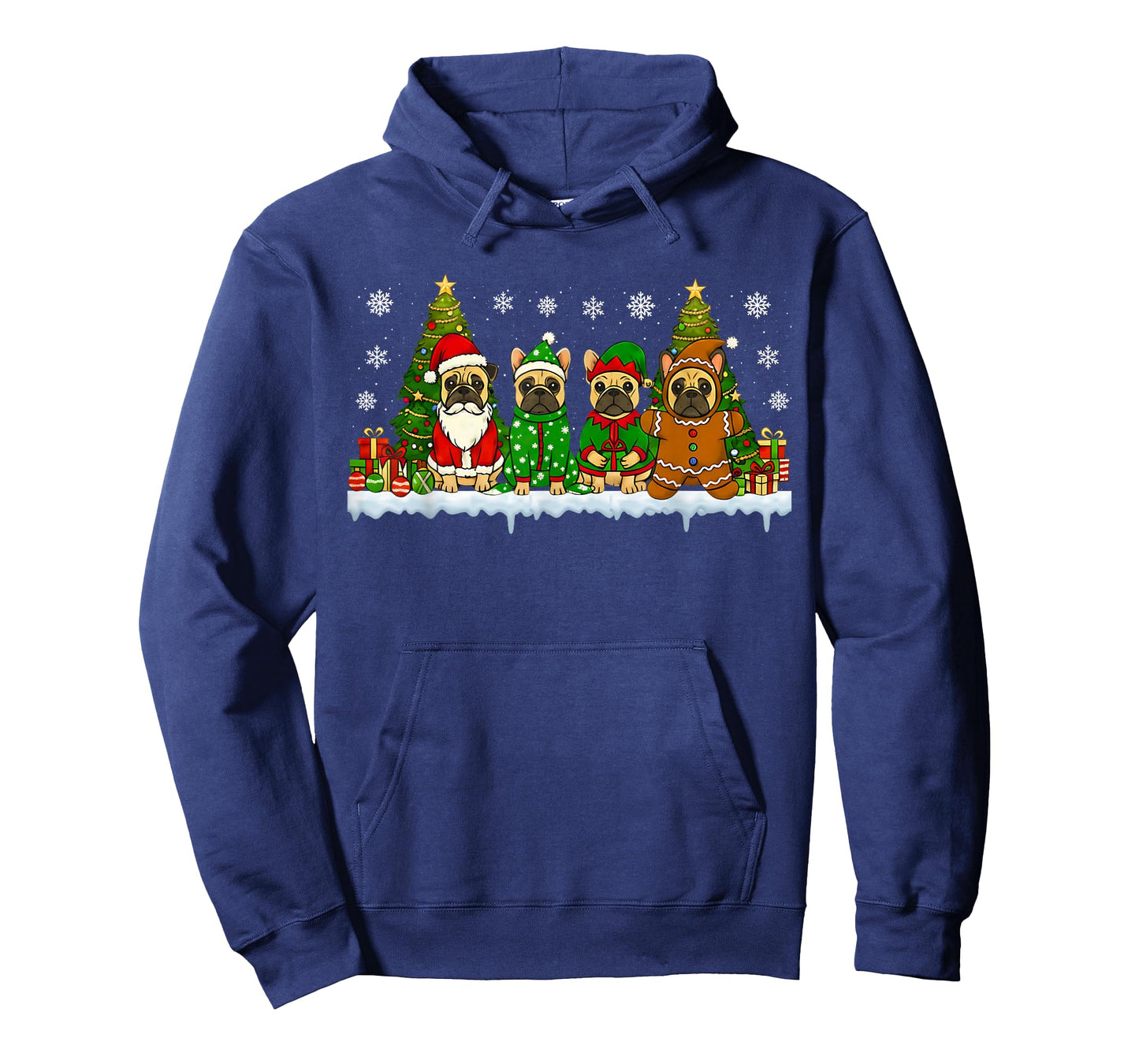 Christmas Snow French Bulldogs Xmas Frenchie Dog Men Kids T-Shirt