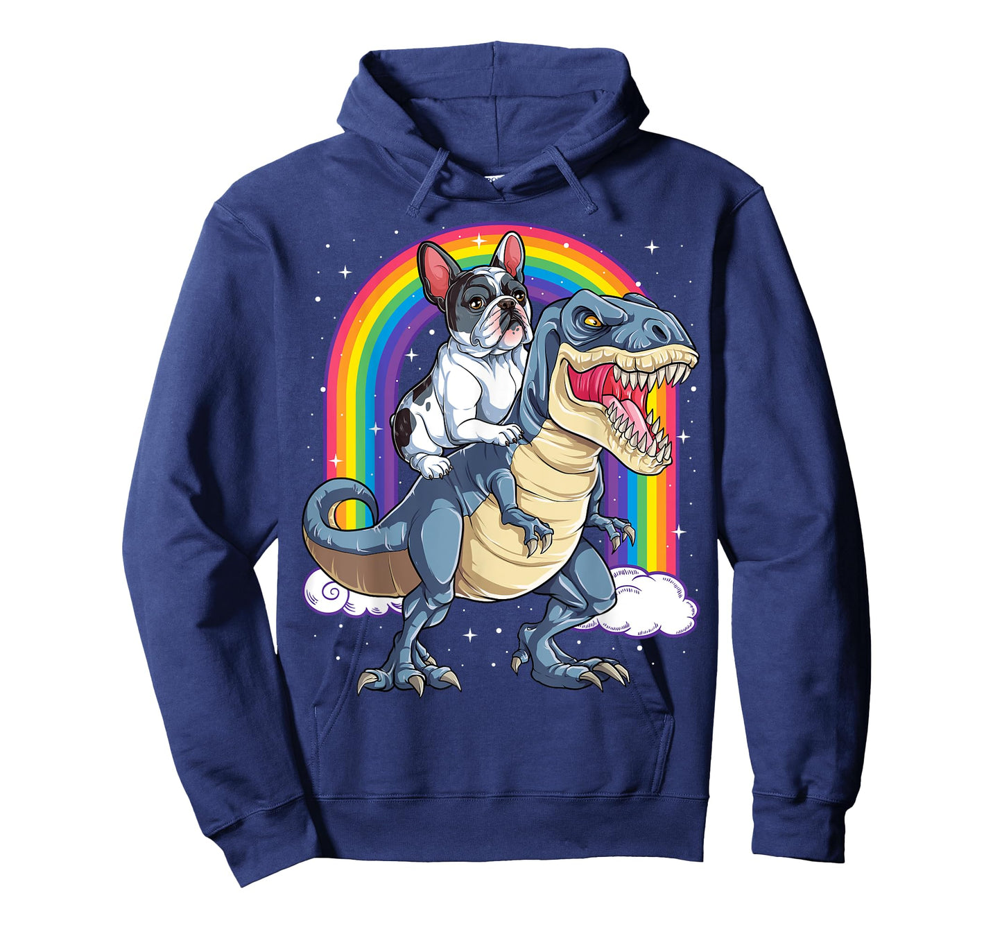 French Bulldog Riding Dinosaur T rex Gifts Boys Kids Rainbow T-Shirt