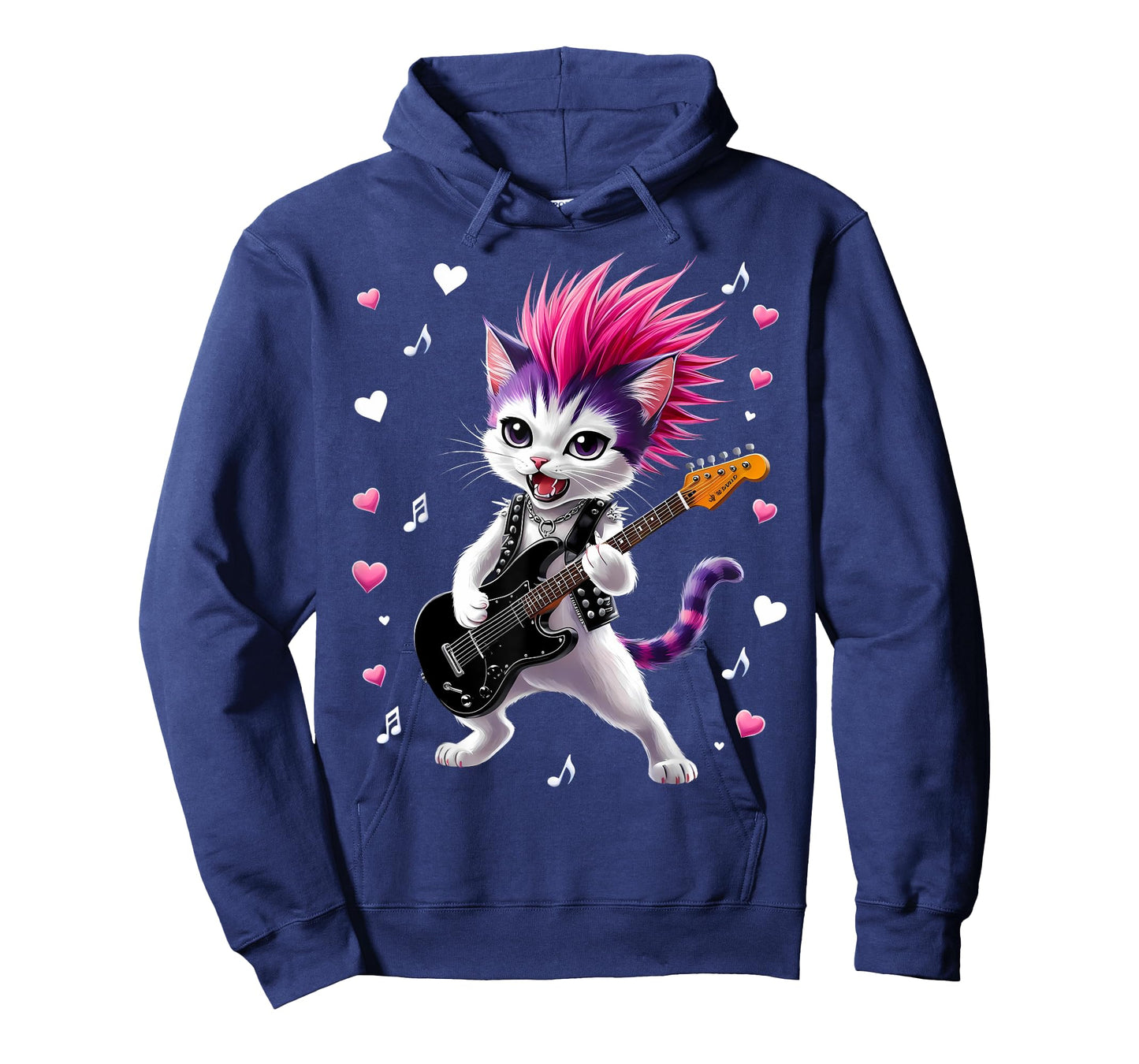 Cute Punk Cat, Rock'n Roll Guitar Cat, Guitar Band Funny T-Shirt