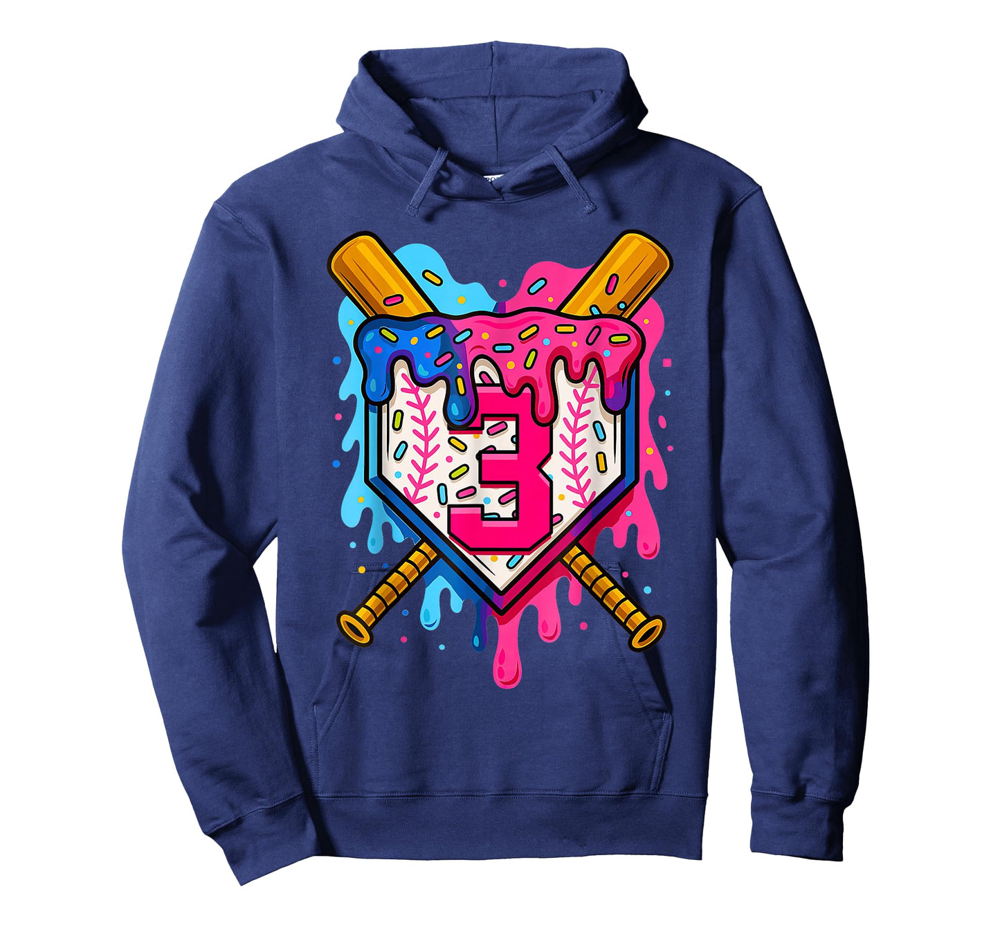 3rd Baseball Birthday Ice Cream Drip Boys Girls 3 Years T-Shirt