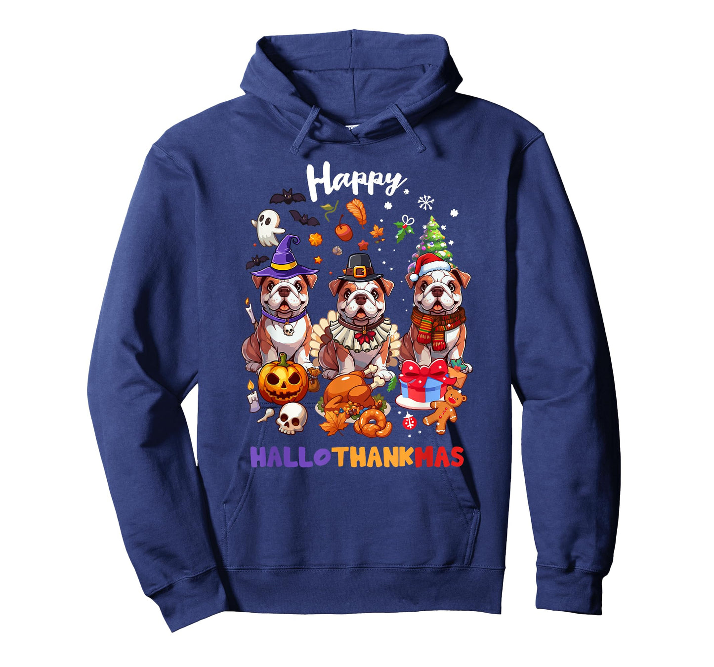 English Bulldog Dog Christmas Happy Hallo-Thankmas Dogs T-Shirt