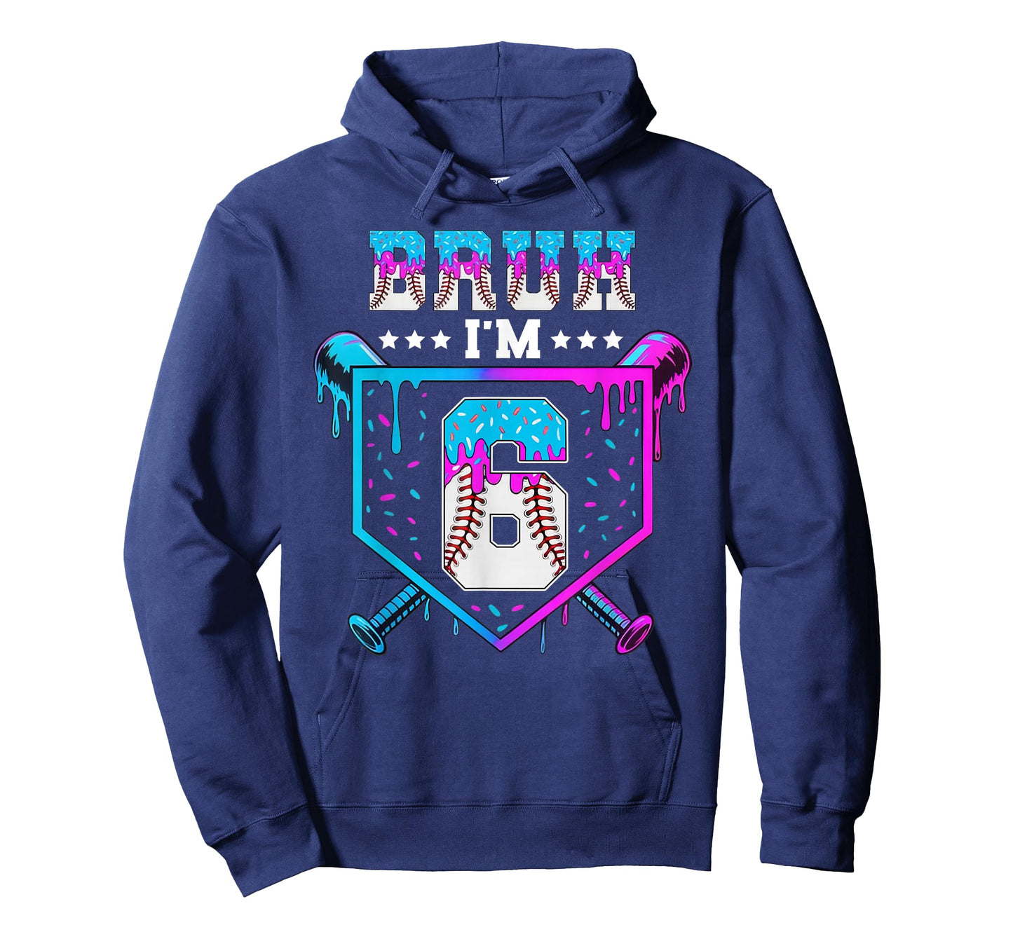 Bruh 6th Birthday Boy Baseball Ice Cream Drip 6 Year Old Boy T-Shirt