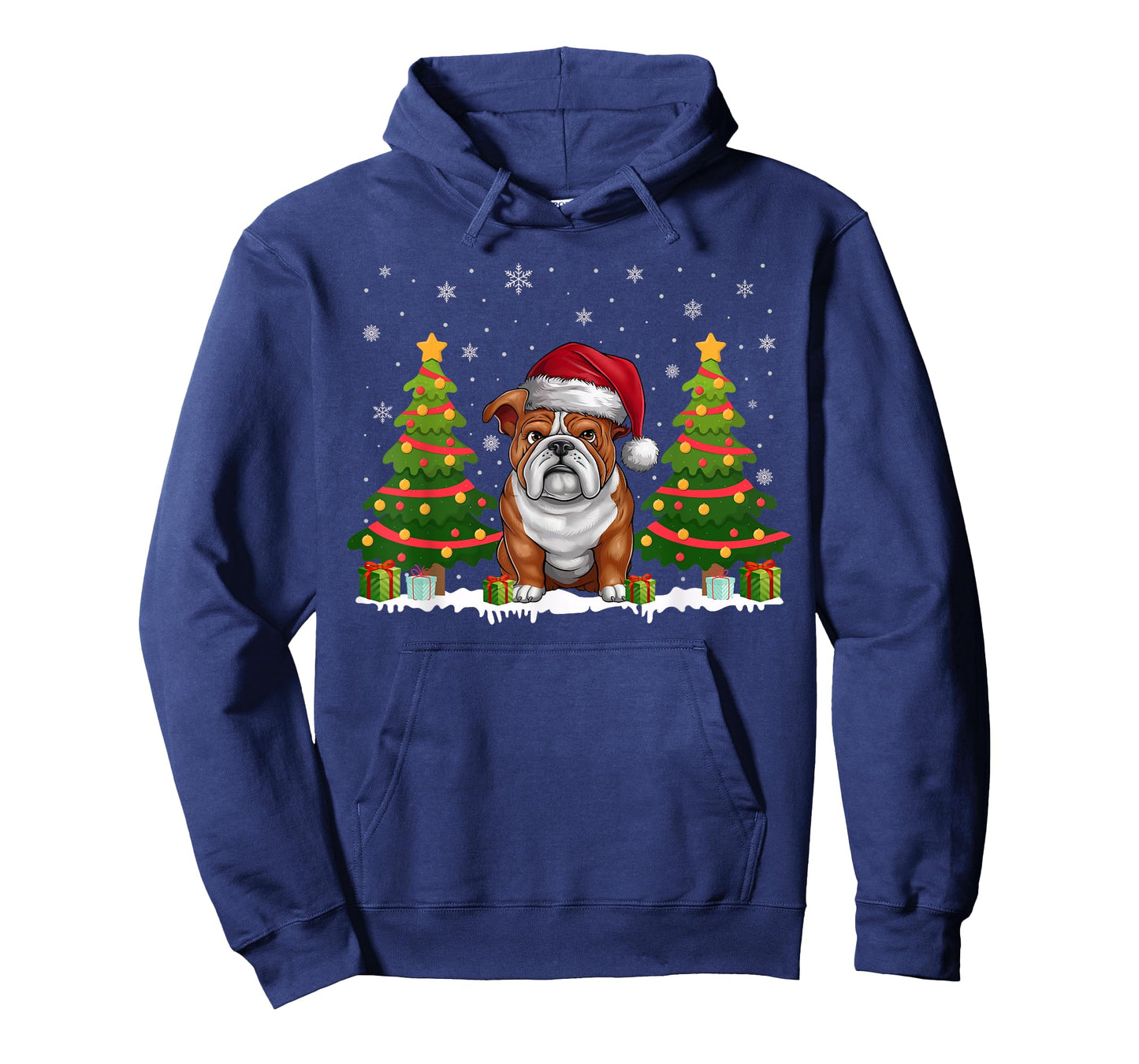 Xmas Tree Lights English Bulldog Santa Hat Christmas Sweater T-Shirt