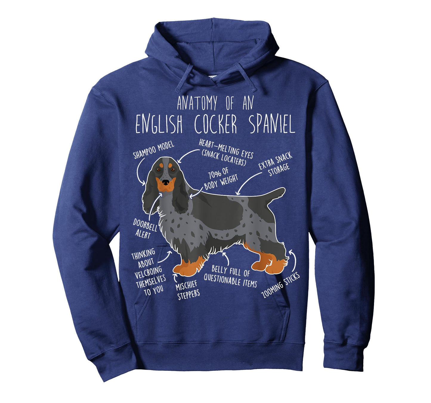 Blue Roan and Tan English Cocker Spaniel Dog Anatomy, Funny T-Shirt
