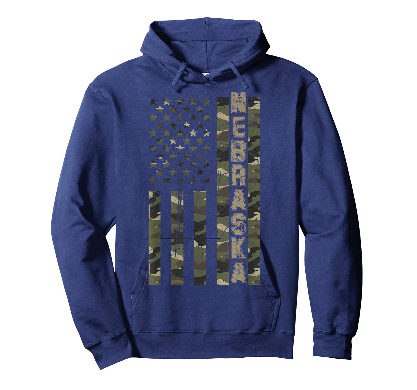 Nebraska United States Distressed Camo w US Flag T-Shirt