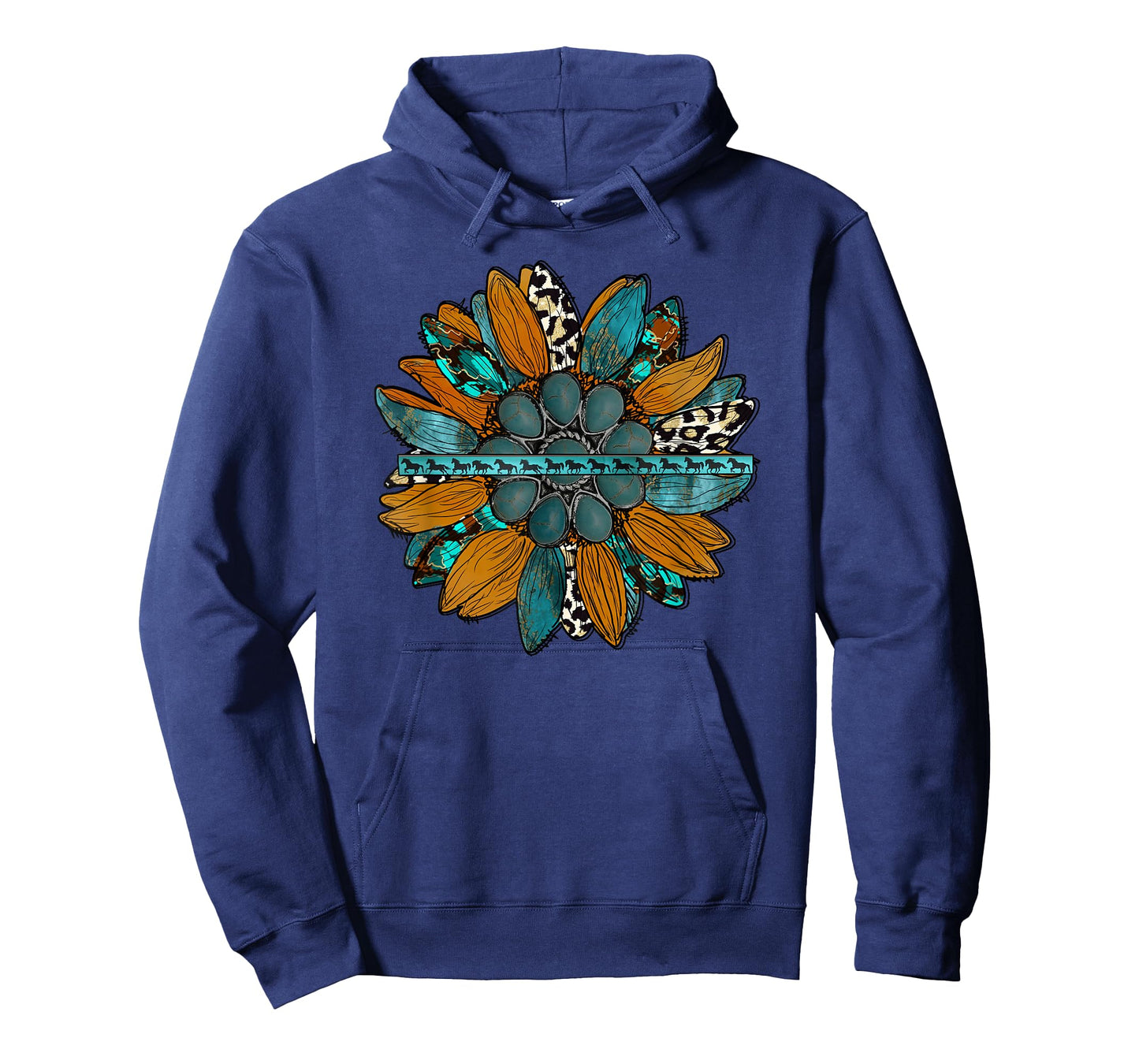 Country Western Sunflower Earth Tones Cowhide Teal T-Shirt