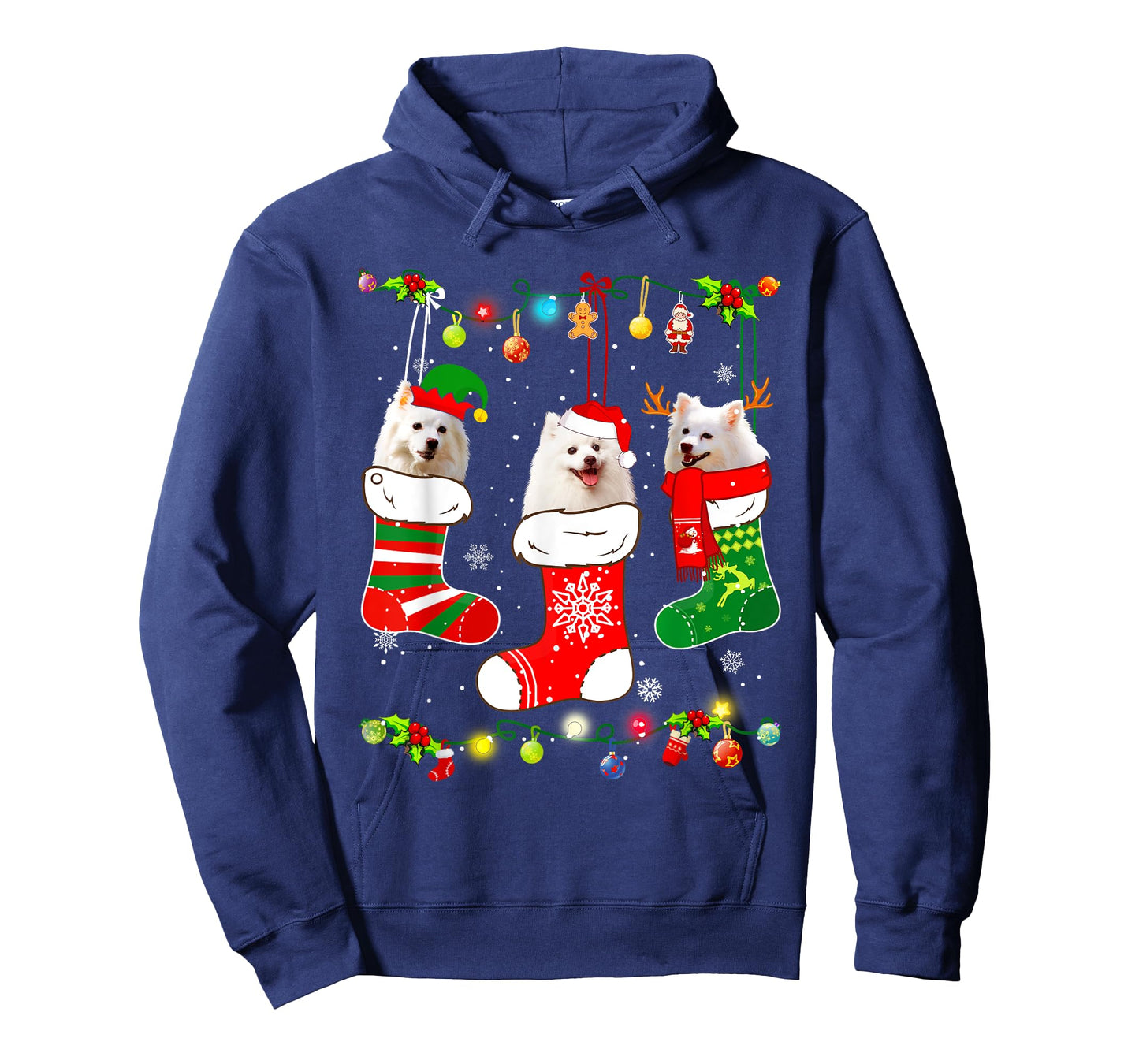 American Eskimo Christmas Lights Funny Puppy Xmas Dog Lover T-Shirt