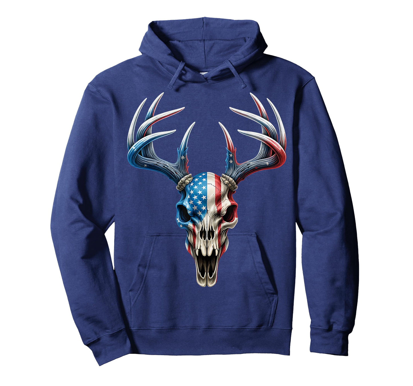 Whitetail Deer Hunting - American Flag on Buck Skull T-Shirt