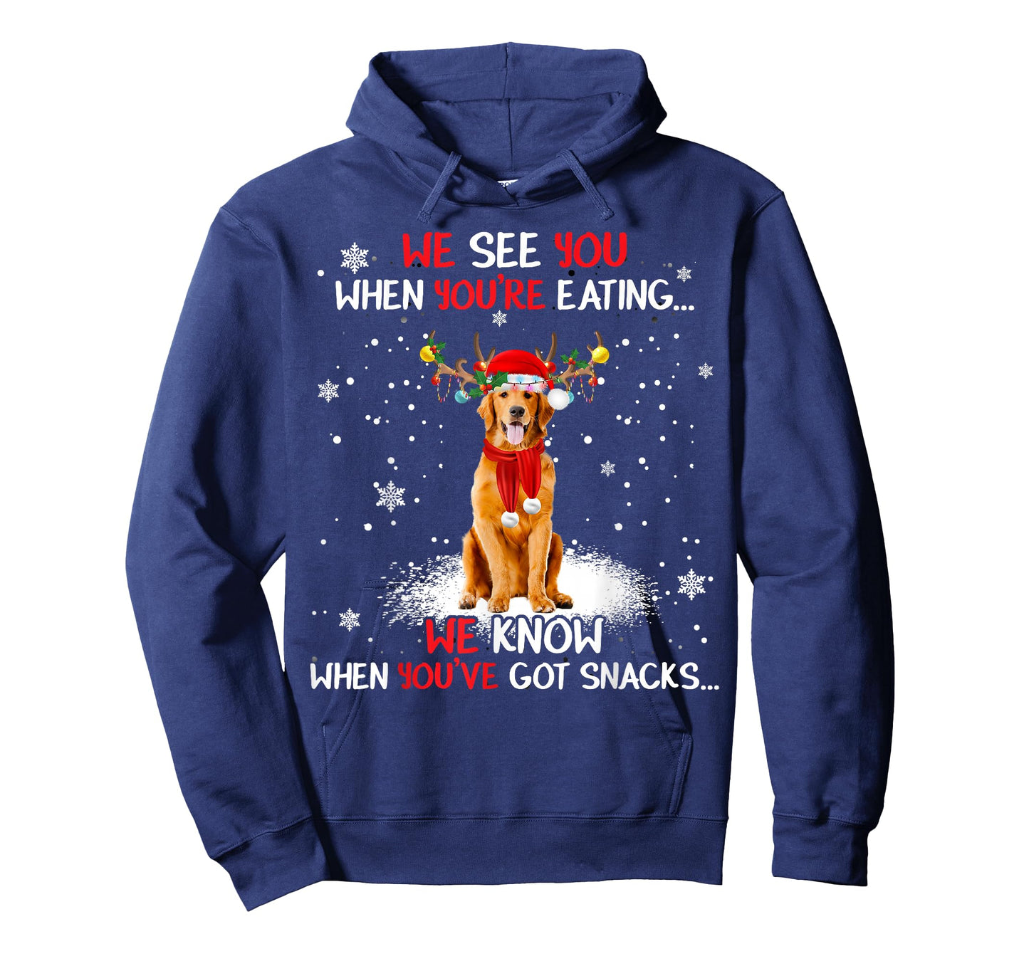 Santa Golden Retriever Reindeer Light Christmas Pajama T-Shirt
