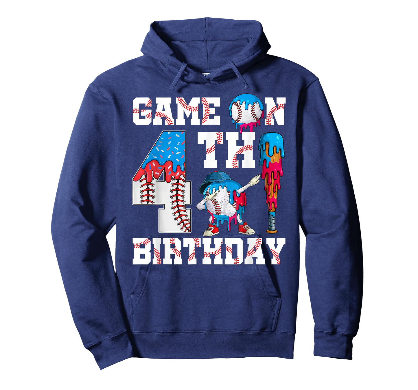 Game On I'm 4th Birthday Baseball Drip Ice Cream 4 Year Old T-Shirt