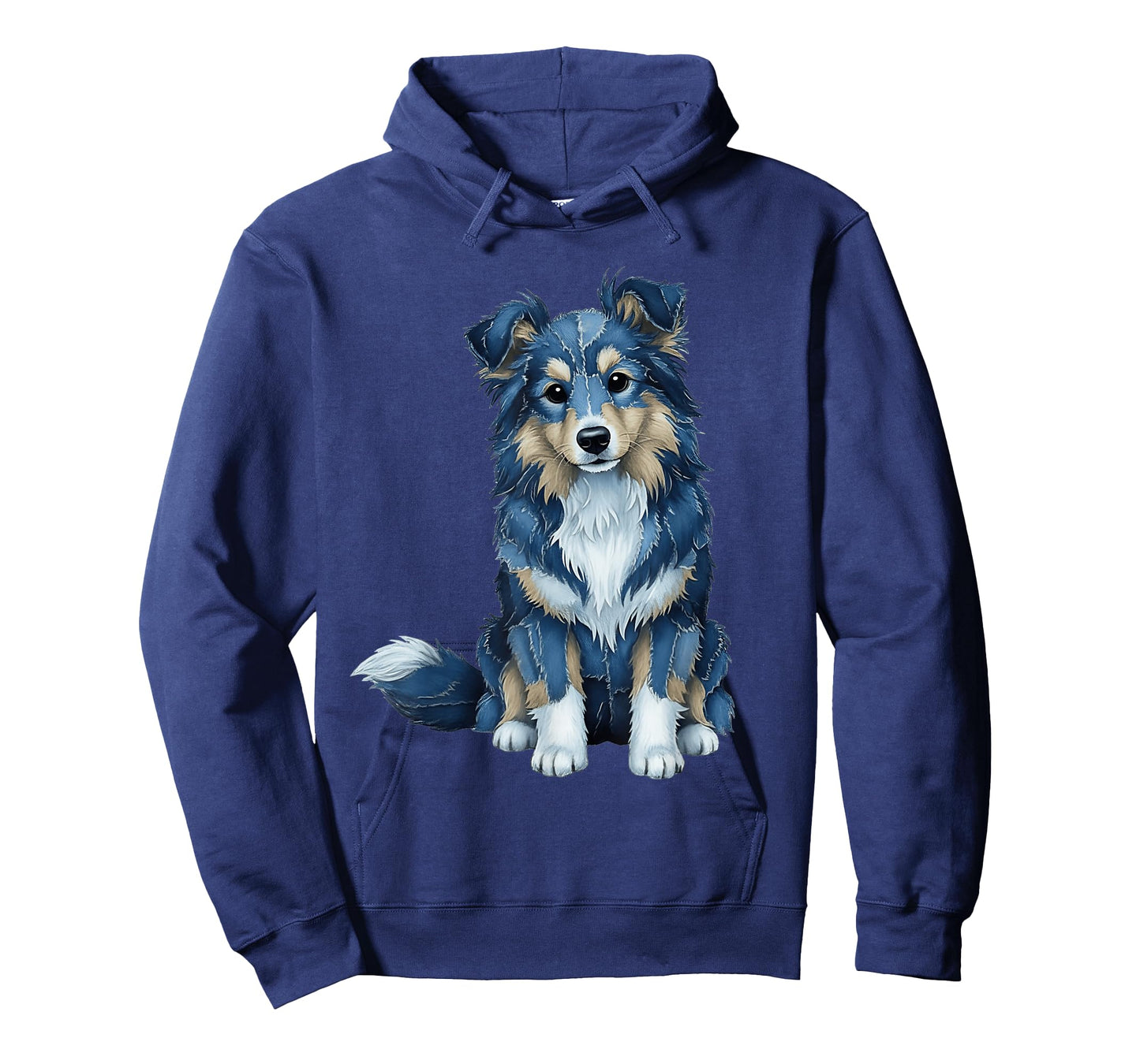 Funny Sheltie Dog Blue Denim Patchwork Pattern T-Shirt